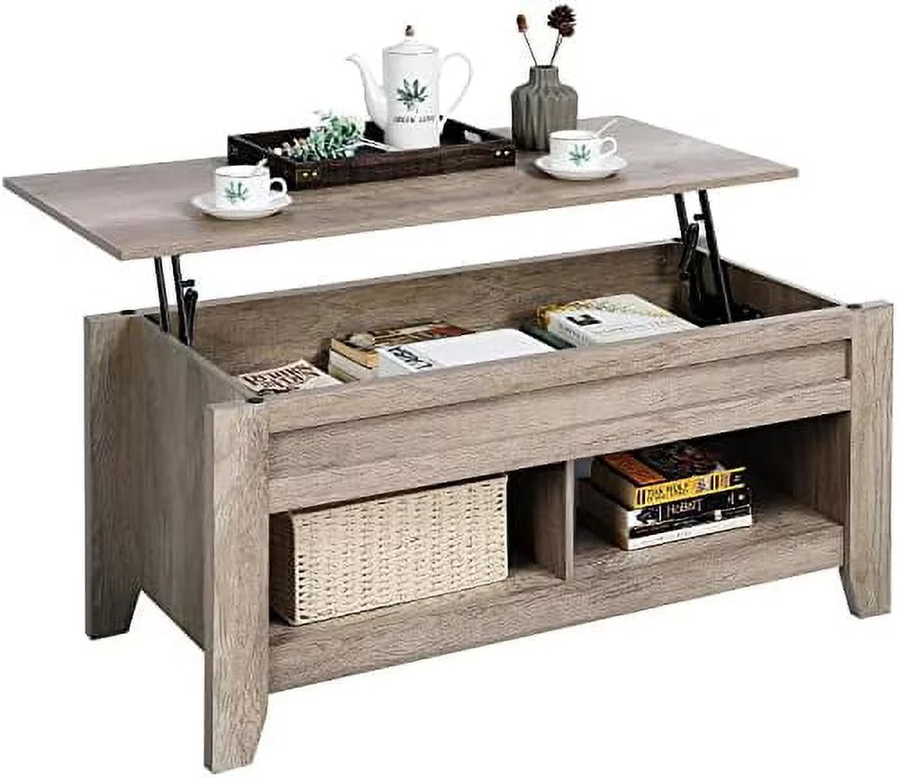 TJUNBOLIFE Lift Top Coffee Table with Hidden  and 2 Open Shelves Adjustable Tabletop Center Table for Living Room  Espresso