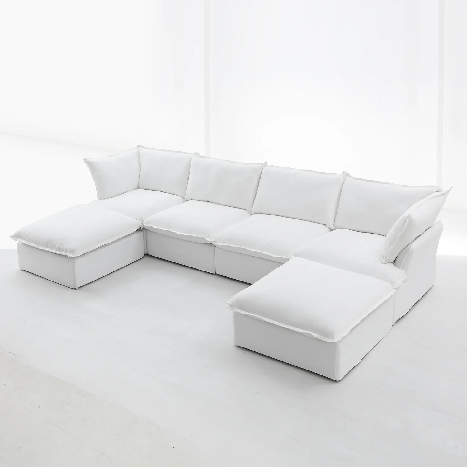 Sectional Sofa U Shape 4 Seater with 2 Ottomans Couch Free Combination Sofa for Living Room Apartment White
