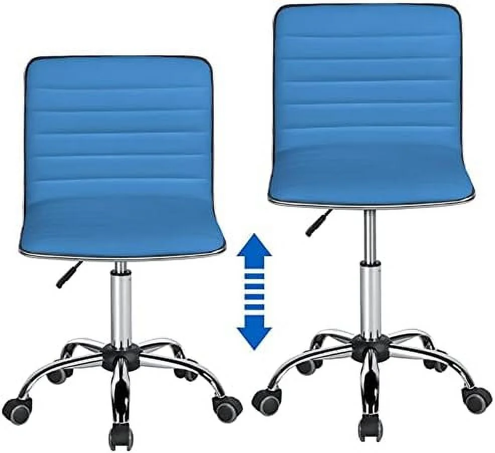 TJCGDTY 2 PCS Office Chair PU Leather Ribbered Low-Back Modern  Chair Executive Chair Armless Swivel Task Chair  Blue