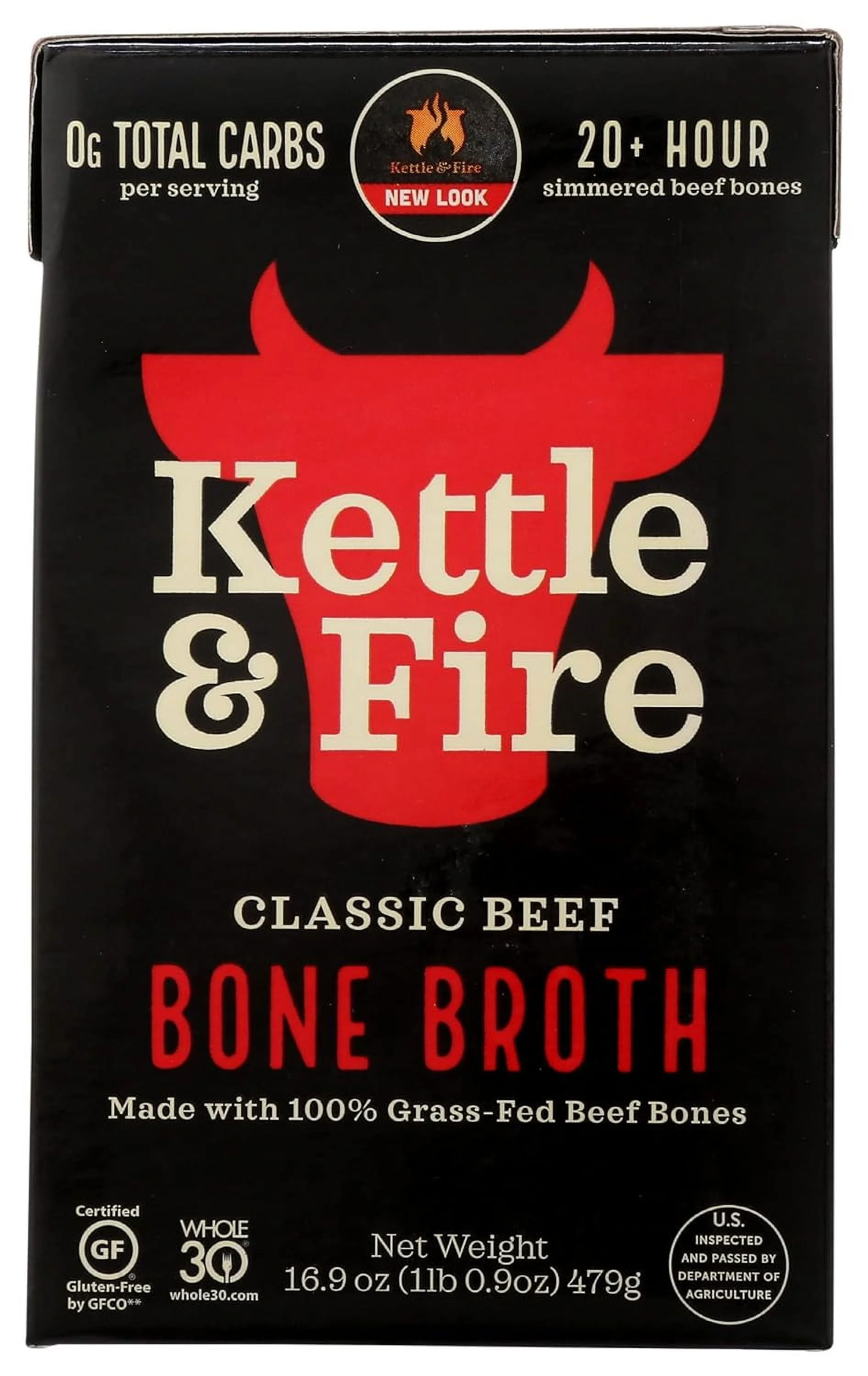 Kettle & Fire Beef Bone Broth, 100% Grass-Fed, Whole30, Gluten Free, 16.9 Oz (Pack of 6)