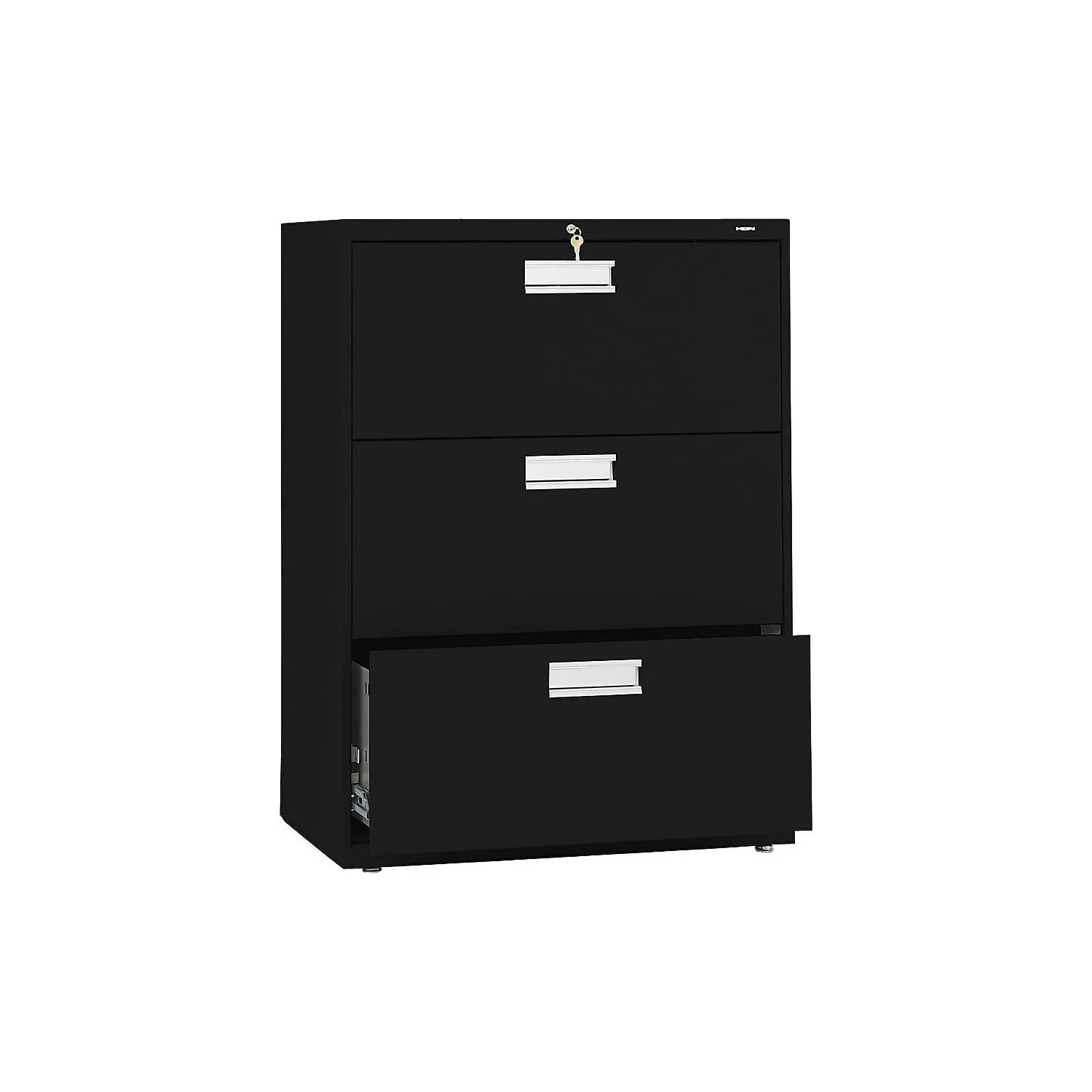 HON 3 Drawers Lateral Lockable Filing Cabinet, Black