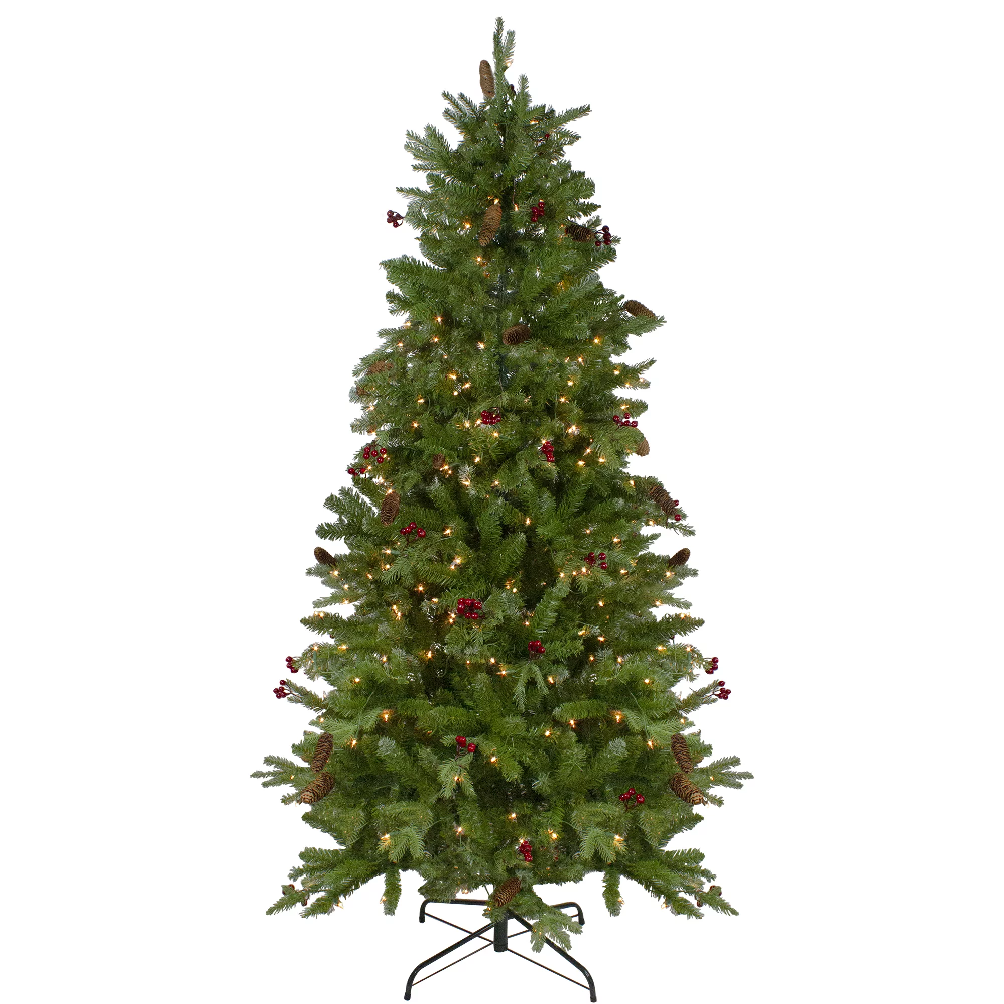 Northlight Real Touch™️ Pre-Lit Medium Mixed Winter Berry Pine Artificial Christmas Tree - 7.5' -