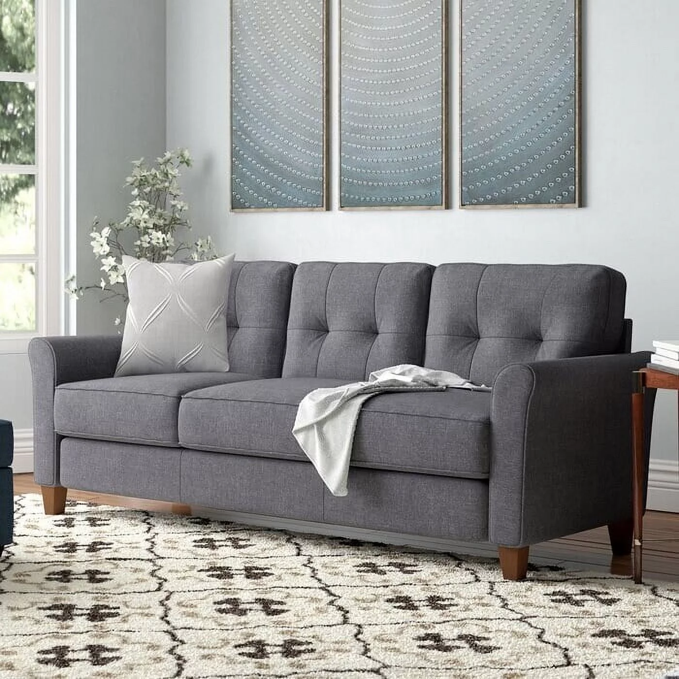 US Pride Furniture Kouchouk 78.7'' Linen Flared Arm Sofa Drak Grey