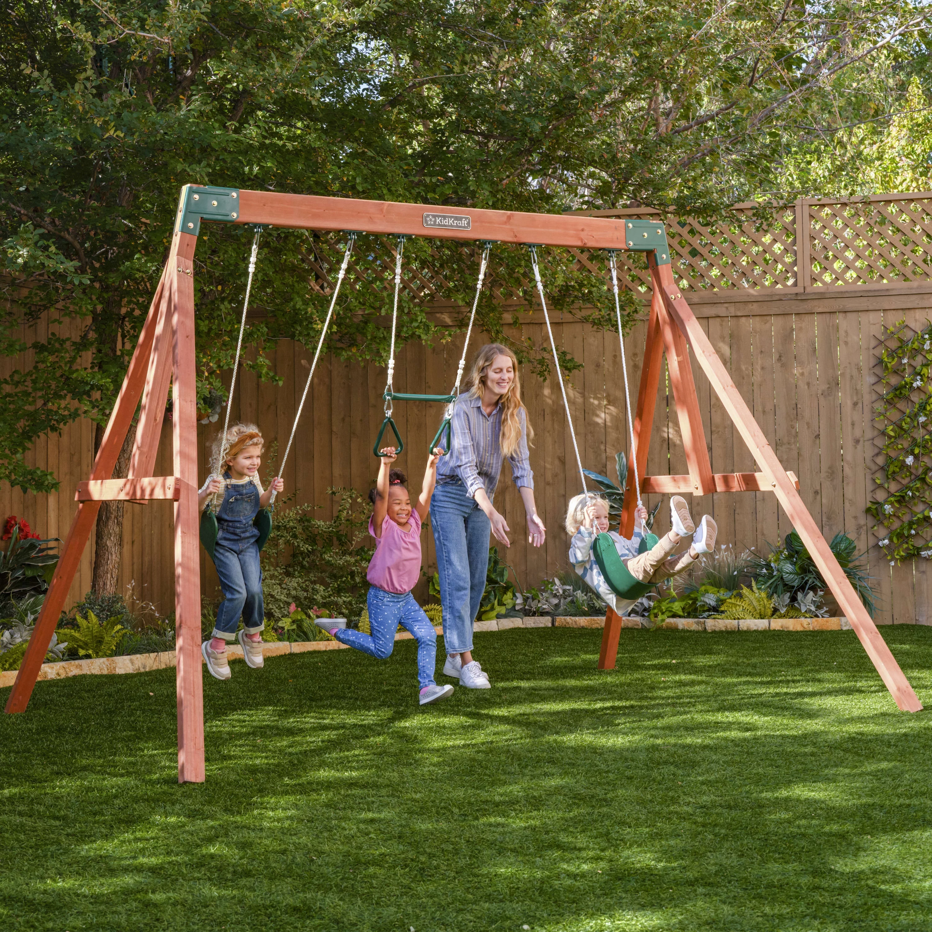 KidKraft Aviator Wooden Swing Set / Playset with Belt Swings and Acrobar, For Ages 3-10
