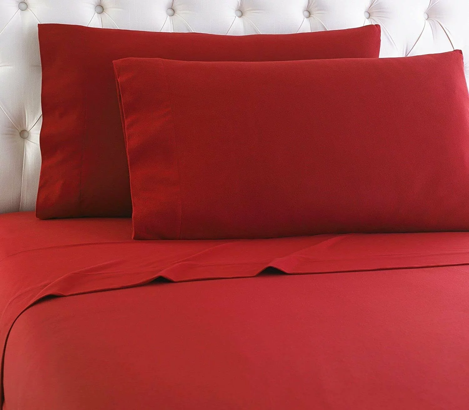 Fashi Flannel Sheet Set - 100% Cotton - Fitted + Flat + Pillow Cases Deep Pocket (Queen, Red)