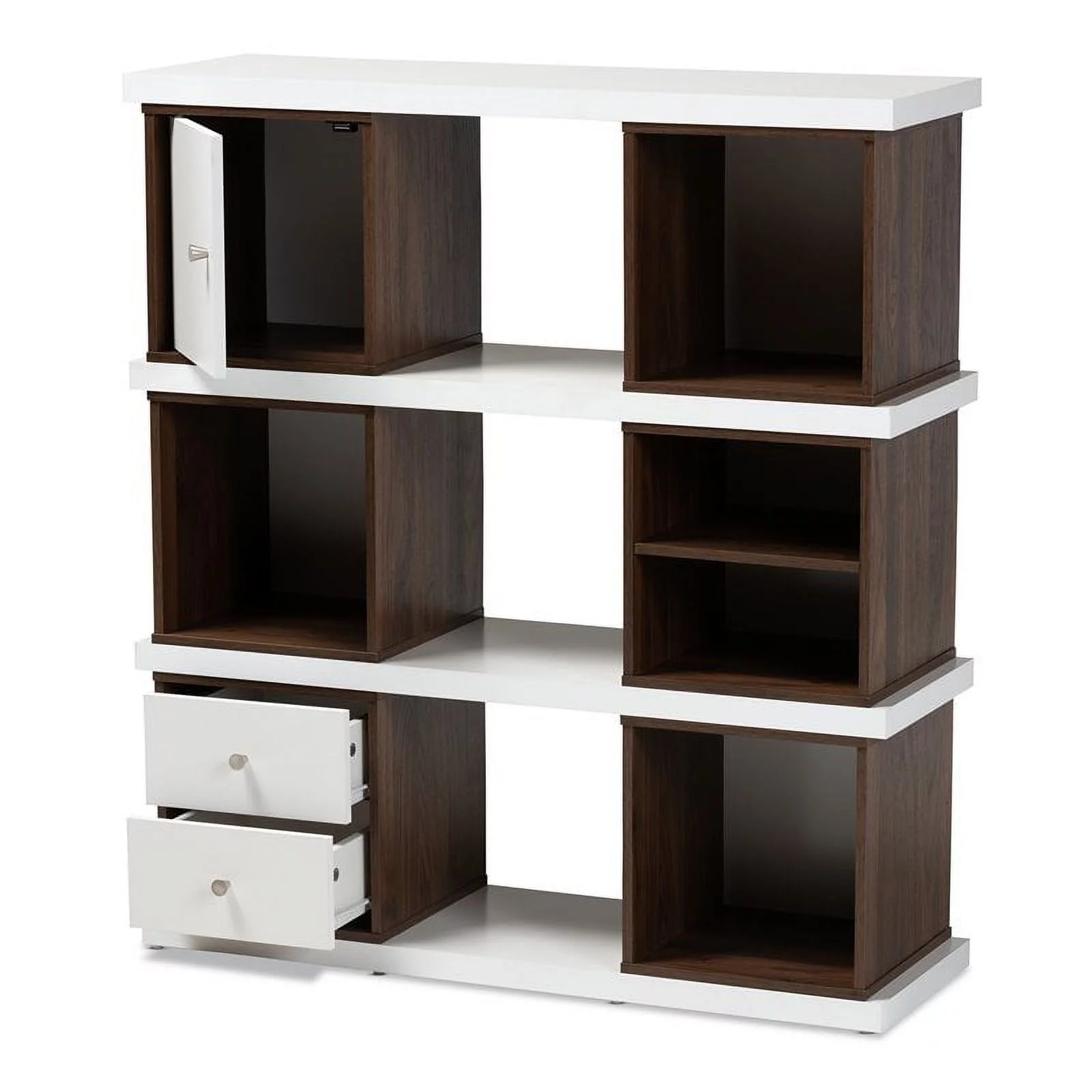 Bowery Hill Modern Two-Tone White and Walnut Finished 2-Drawer Bookcase