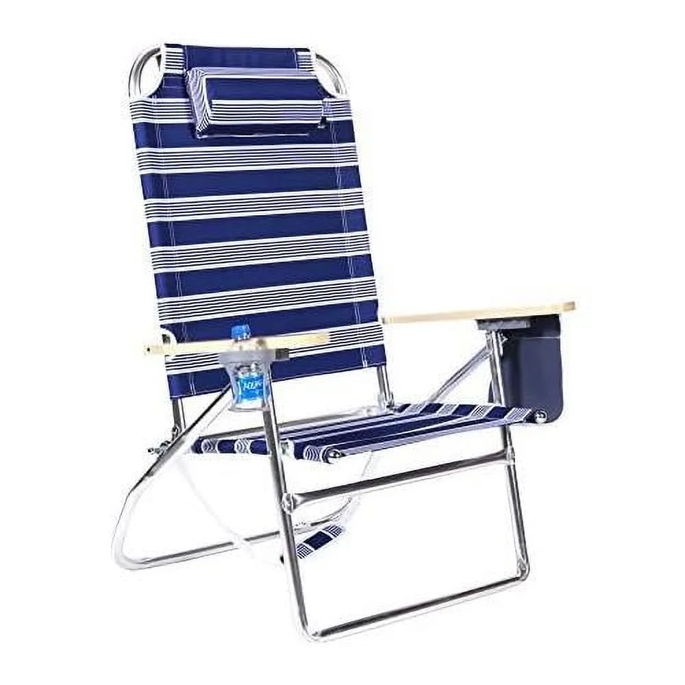 Extra Large - High Seat Of The Ground With 3 Reclining Position Aluminum Heavy Duty Beach Chair For Adults With Cup Holder - 300 Lbs Capacity