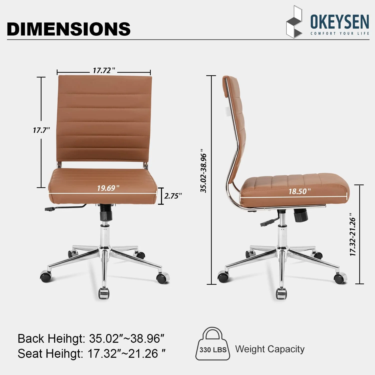 YiSHOP Armless Office Desk Chair, Ergonomic Leather Modern Desk Chair Ribbed, Small Swivel Task Chair Conference Room Chairs, Computer Home Office Chair Without Arms.