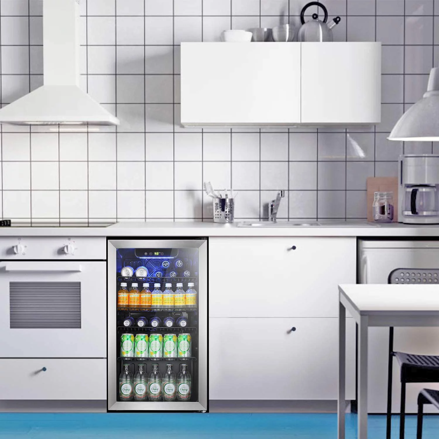 YUKOOL 3.2 cu.ft Beverage Refrigerator Cooler, Drink Dispenser with Glass Door (Silver)