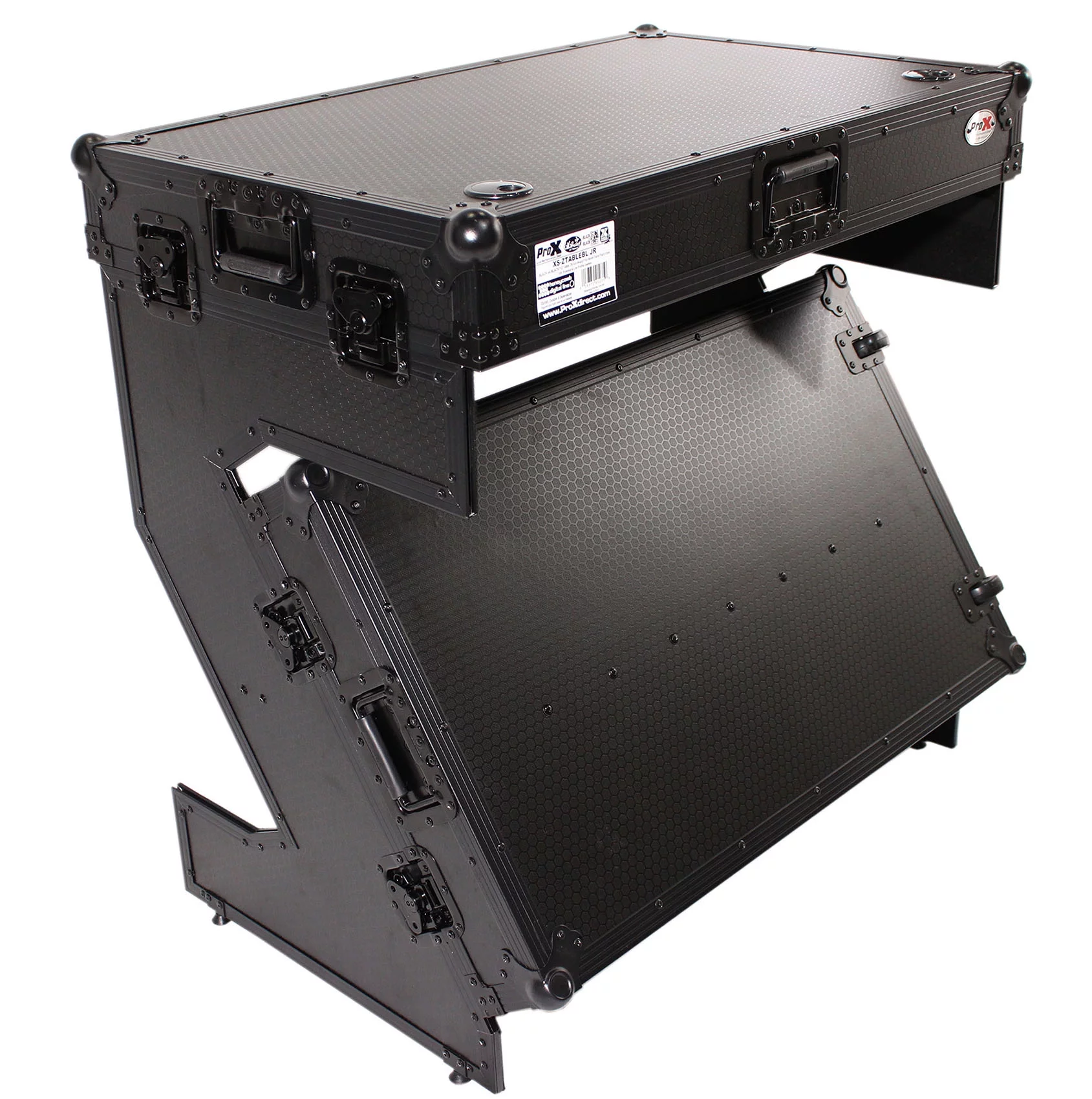 ProX XS-ZTABLEBL JR DJ Z-Table Junior Workstation | Portable Compact Flight Case Table | W/Handles & Wheels | Black on Black