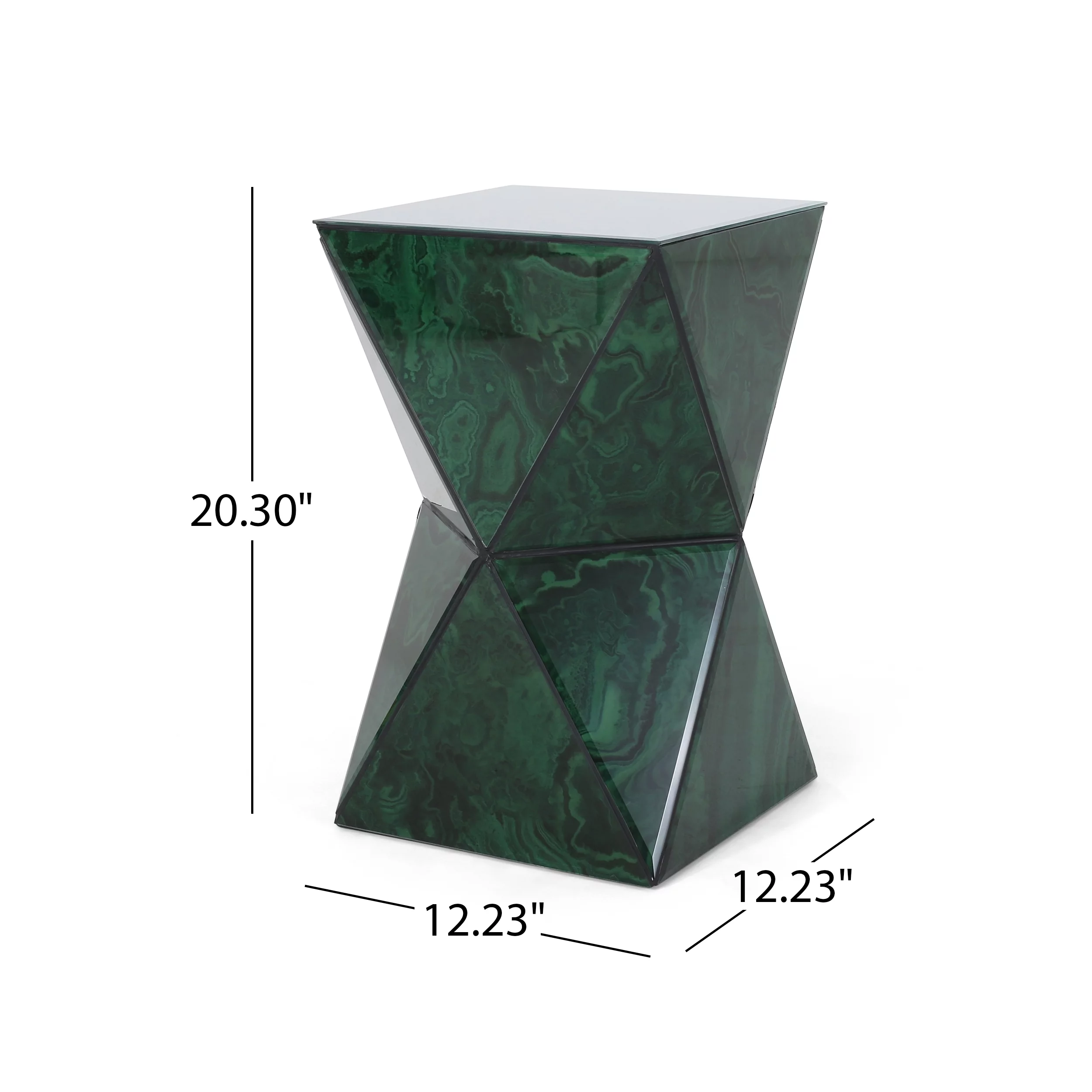 GDF Studio Aedon Tempered Glass Hourglass Side Table, Malachite Finish