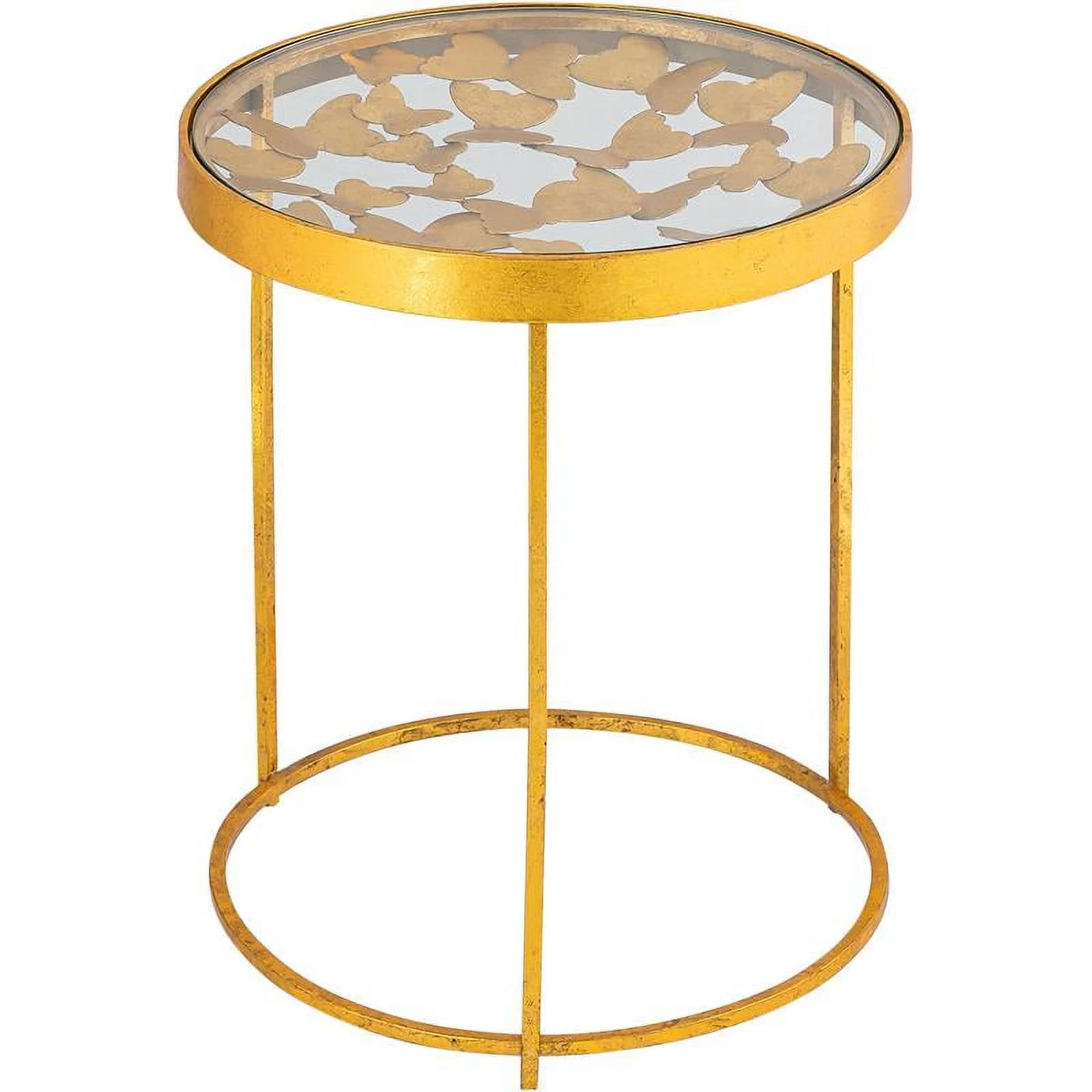 Meridian Furniture Butterfly Round Gold Foil Glass Top End Table