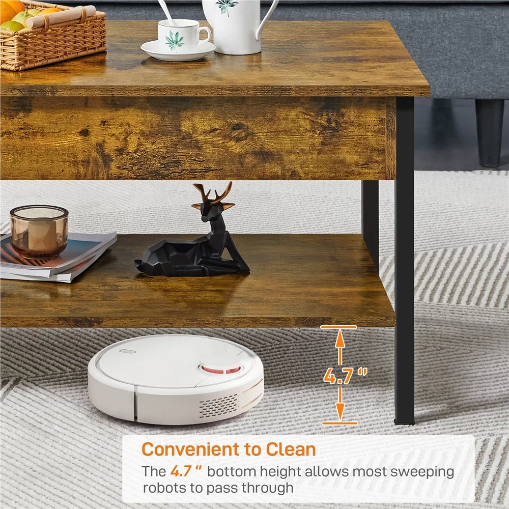 Topeakmart Large Wood Lift Top Coffee Table with Hidden Compartment, Rustic Brown