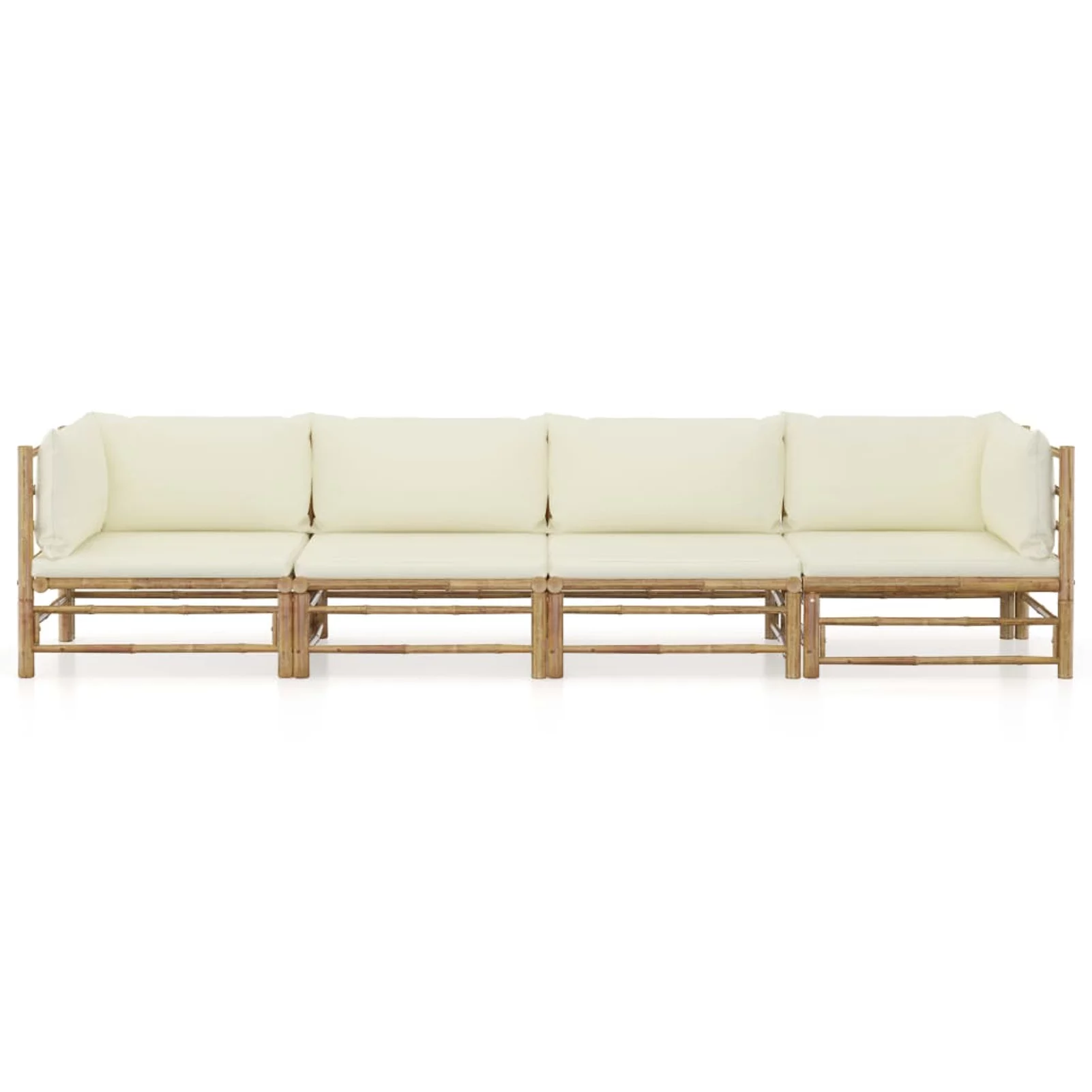 Carevas 4 Piece Patio Set with White Cushions Bamboo