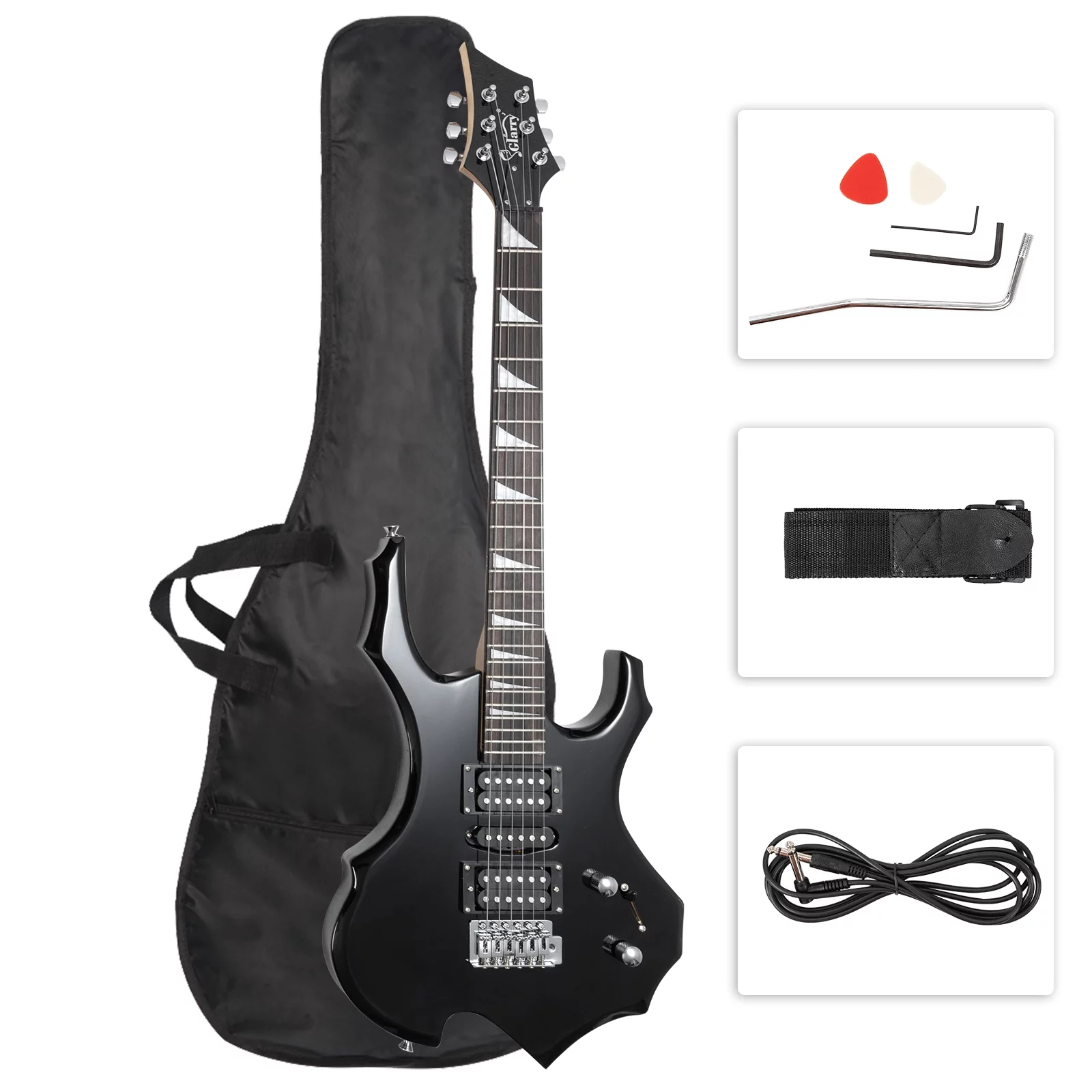 GLARRY Electric Guitar with Bag Beginner Burning Fire Style Black
