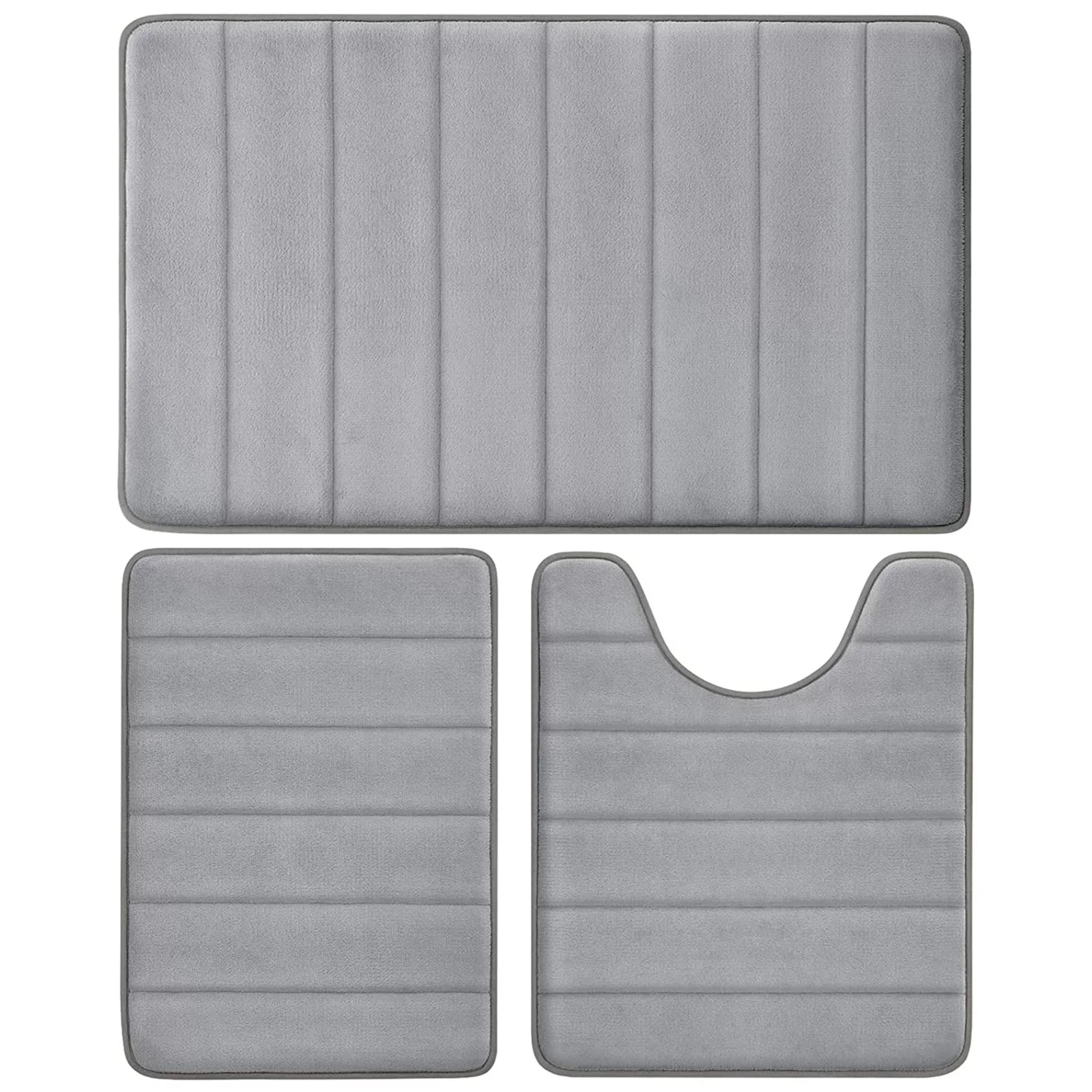 Tripumer Memory Foam Bath Mat Set Bathroom Rug Set 3 Piece Non Slip Extra Absorbent Thick Soft Dry Bath Mat Sets for Bathroom Washable Carpets Set 15.7x23.6+19.7x31.5 inches Light Gray
