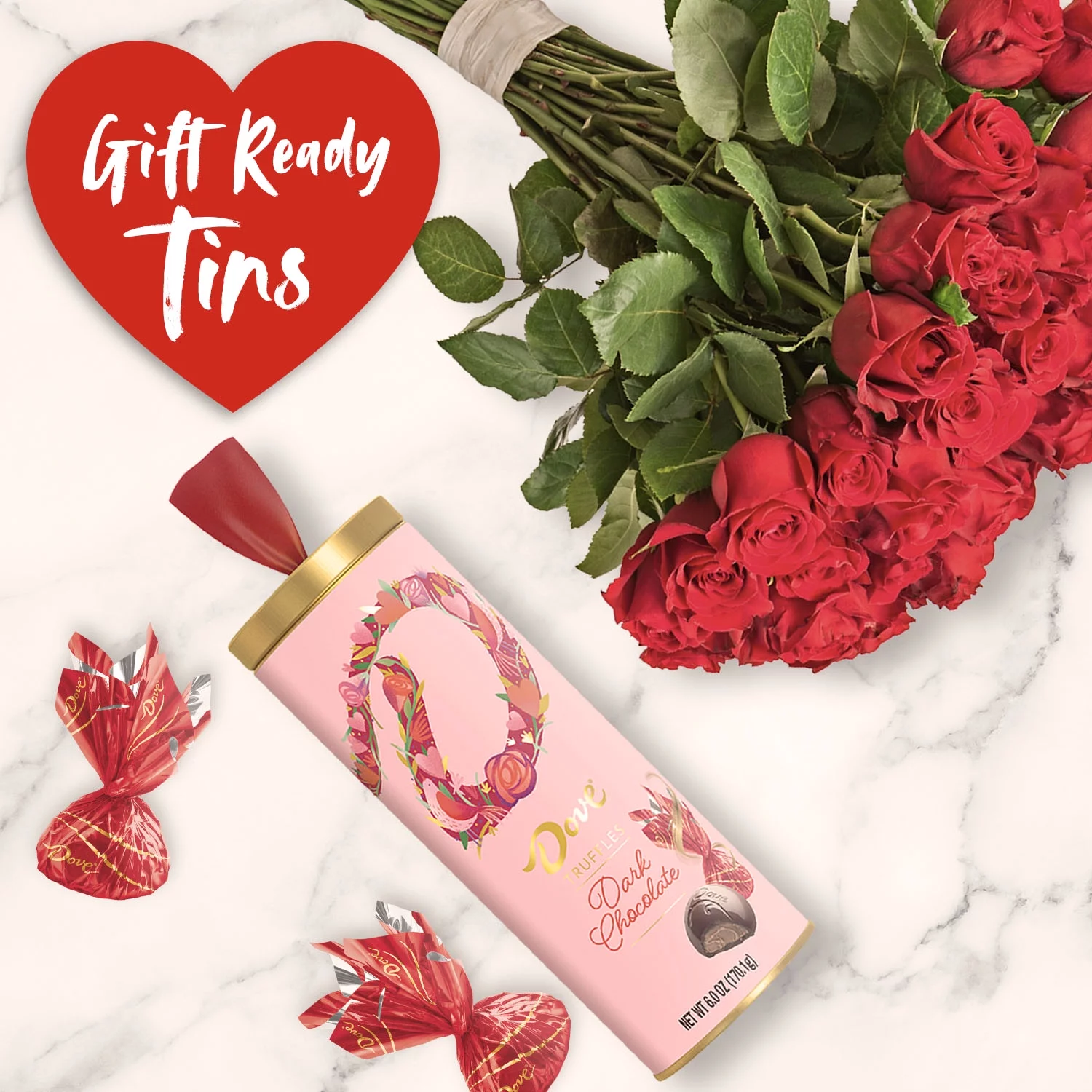 Dove Truffles Valentines Day Dark Chocolate Candy, Gift Tin - 6 oz