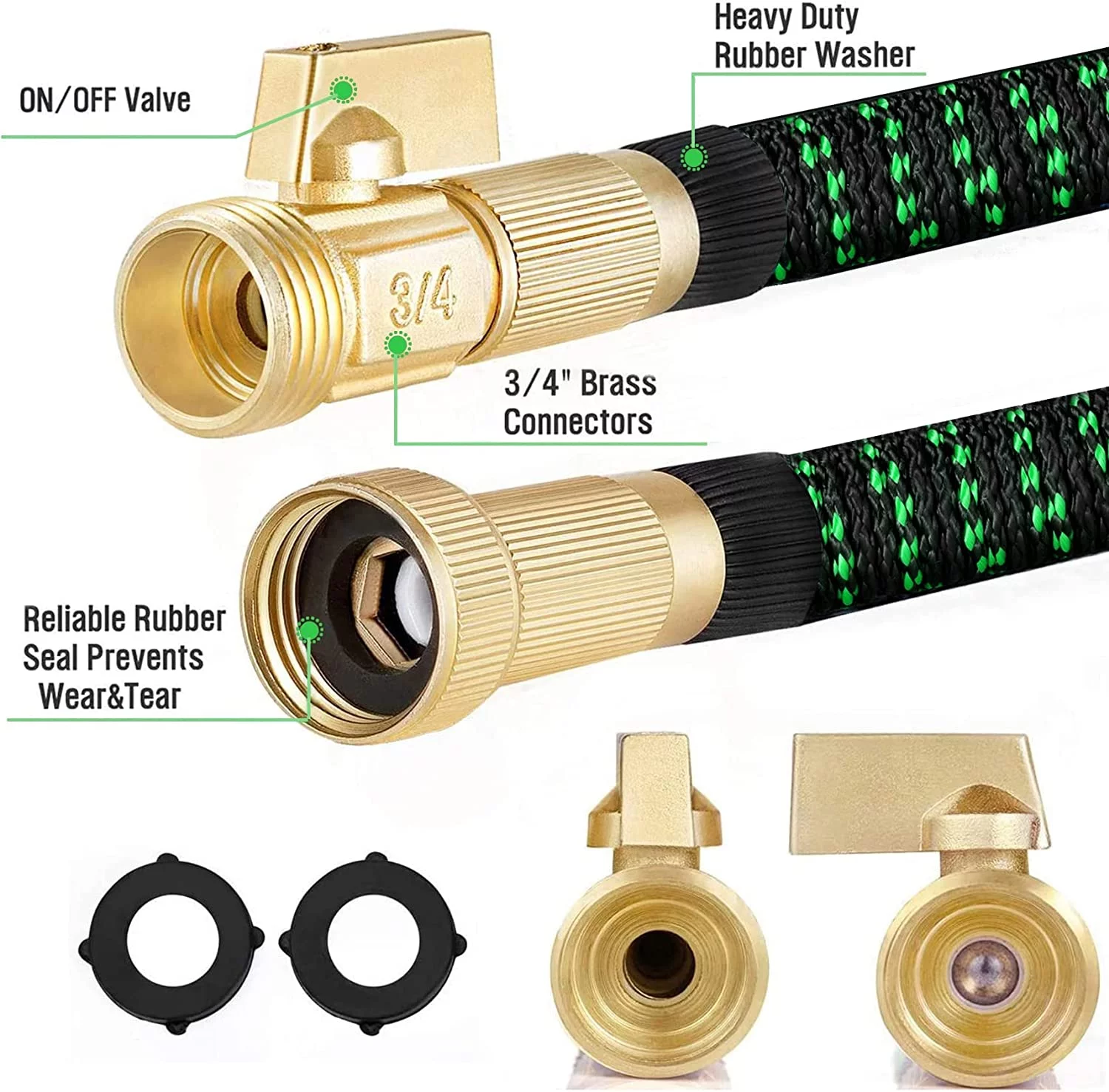 HBlife Garden Hose 100FT, Expandable Hose Flexible Lightweight Water Hose with 9 Function Nozzle Sprayer Expanding Durable Hose with 3/4 Inch Solid Brass Fittings, Black and Green