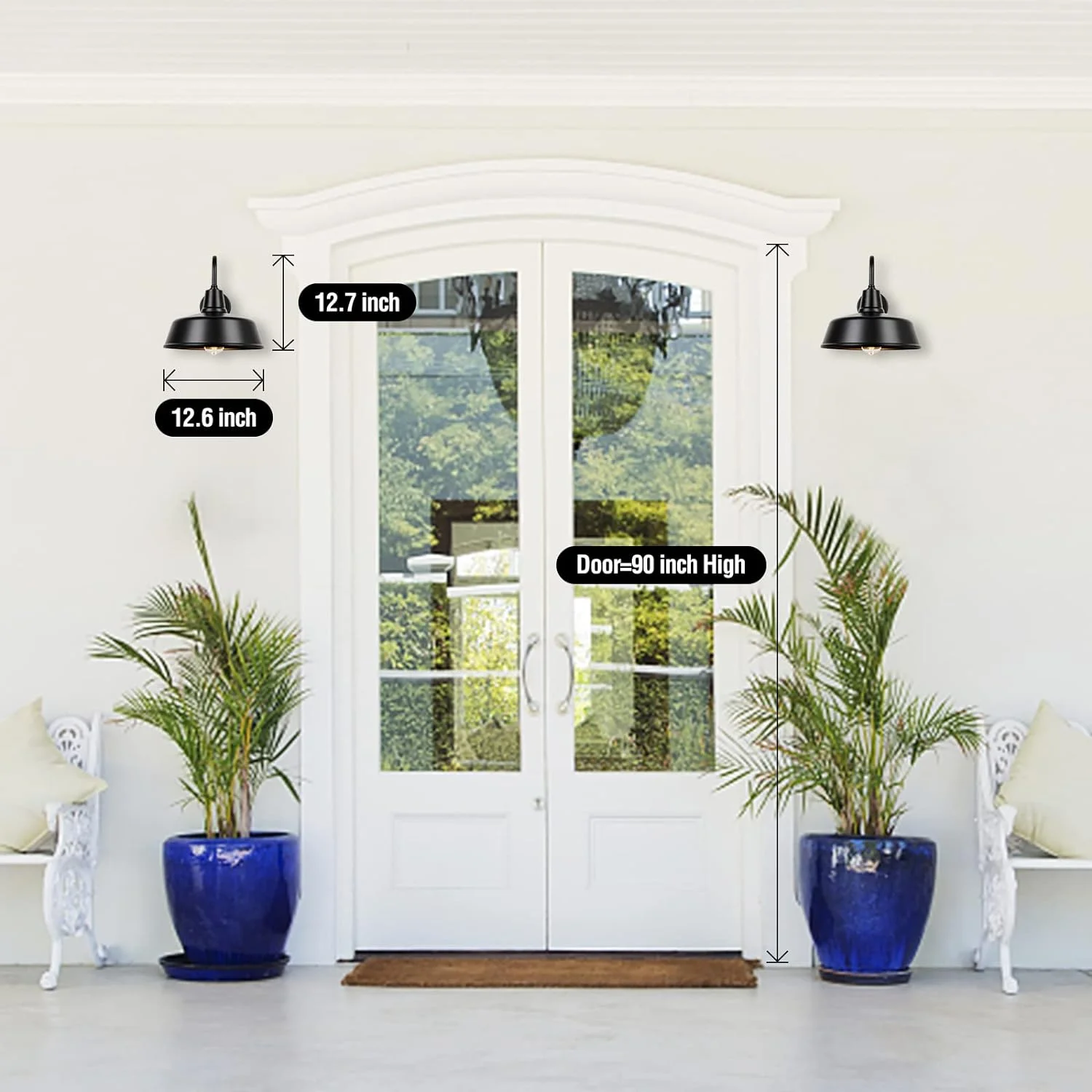 Outdoor Gooseneck Barn Light - Exterior Fixture Sconce Wall Light for Farmhouse, Dusk to Dawn Sensor Front Door Porch Garage Patio Lighting (12.6 inch（2 PCS）)