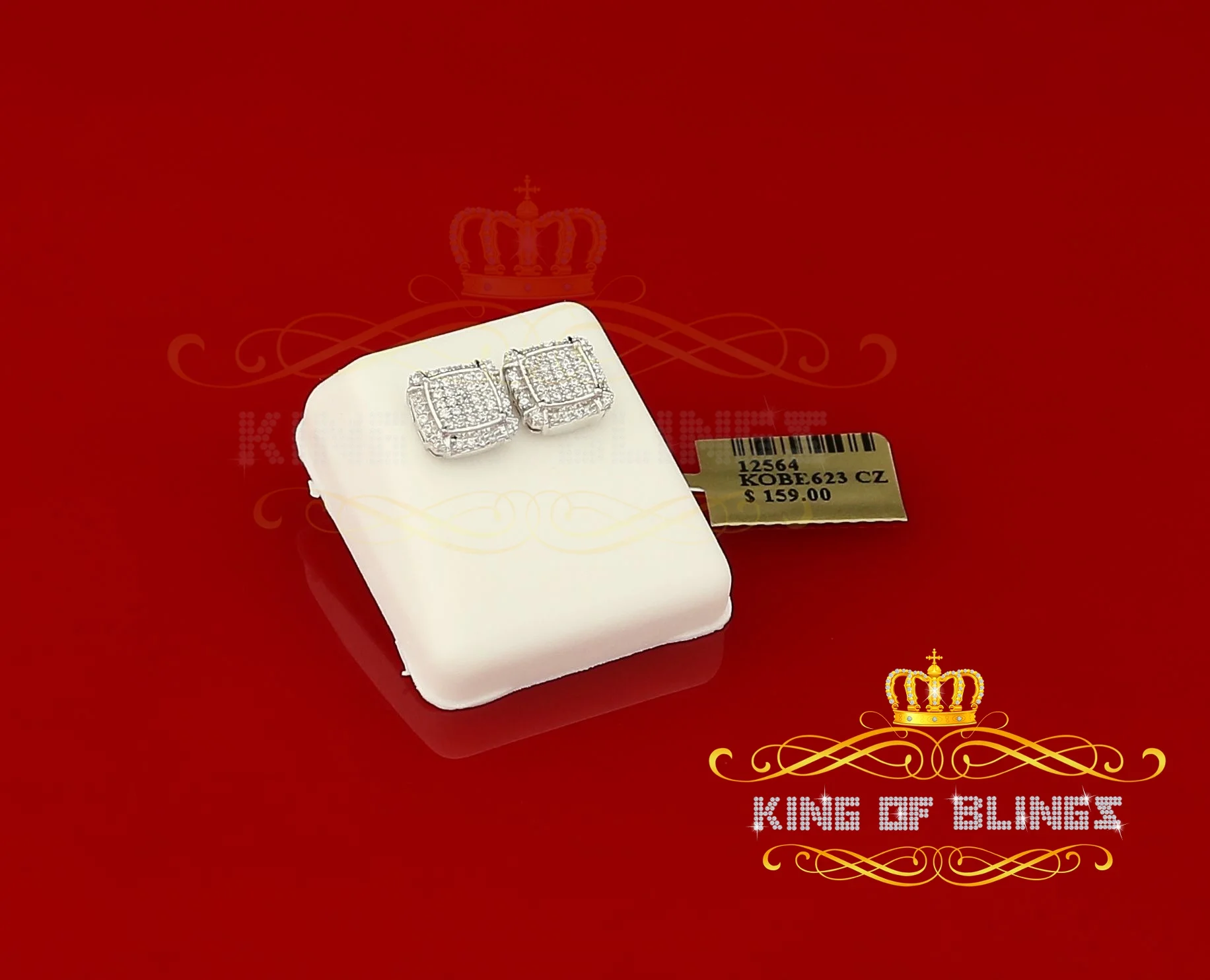 King of Bling's 925 Silver White 0.72ct Cubic Zirconia Hip Hop Square Men's & Women's Earrings