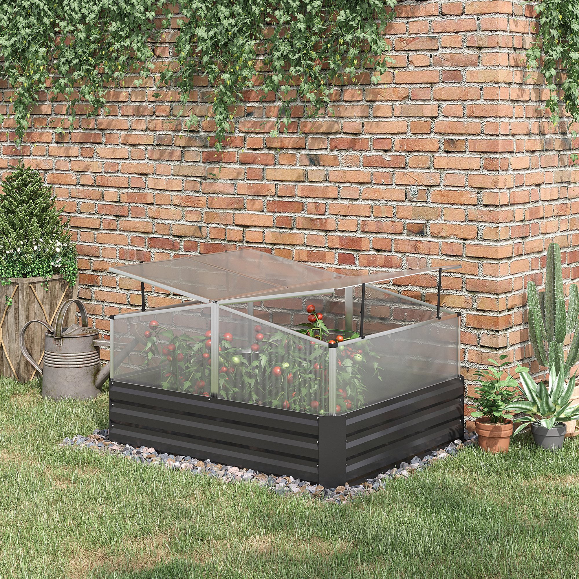 Outsunny 49.6 in x 42.1 in x 26.6 in Galvanized Raised Garden Bed, Gray