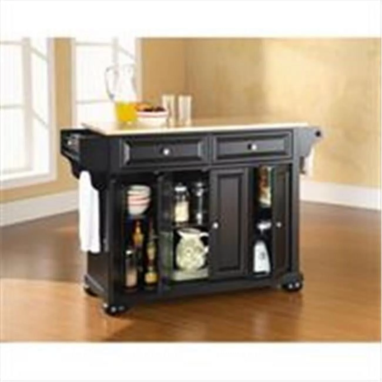 Crosley Furniture  Alexandria Natural Wood Top Kitchen Island in Black Finish