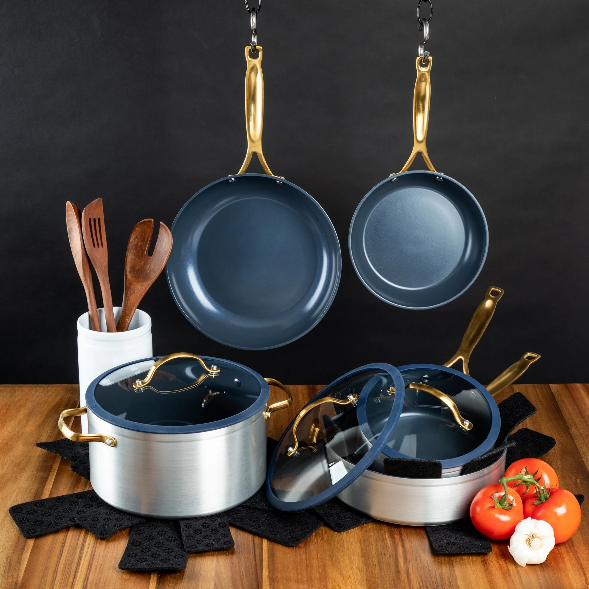 Thyme & Table 12-Piece Nonstick Cookware Set, Silver and Navy
