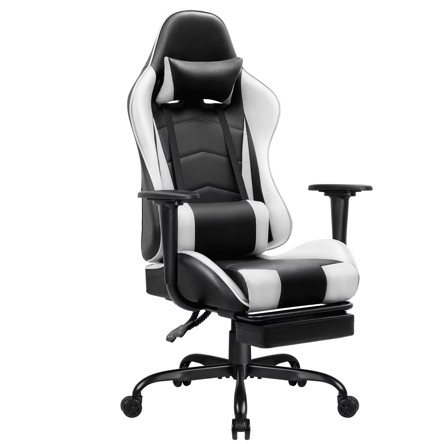 Lacoo High Back Gaming Chair Swivel Office Chair PU Leather Adjustable Height Ergonomic Gaming Chair with Lumber Support, Headrest and Footrest, White