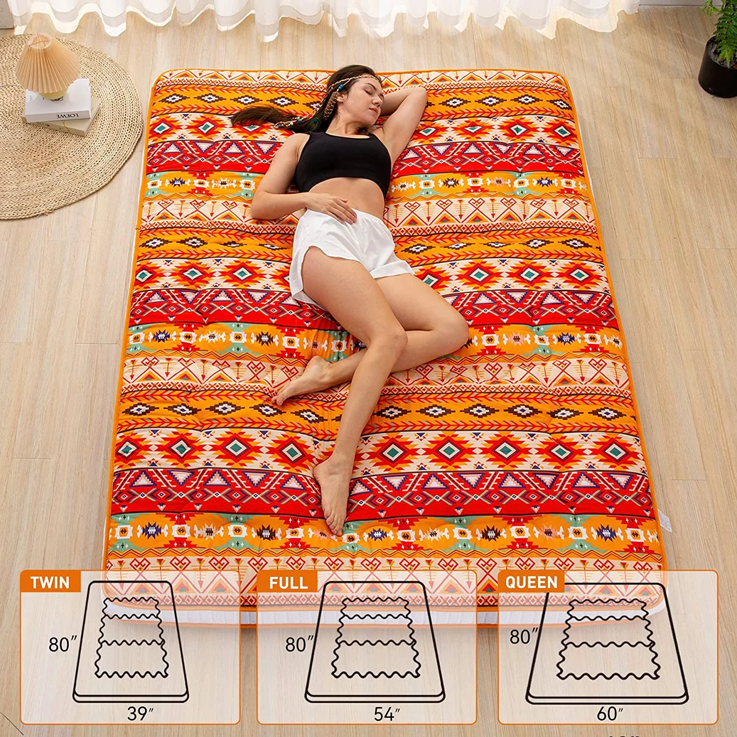 Japanese Floor Futon Mattress Extra Thick Folding Roll Up Bed Topper Mat for Guest,Lounger and Tavel