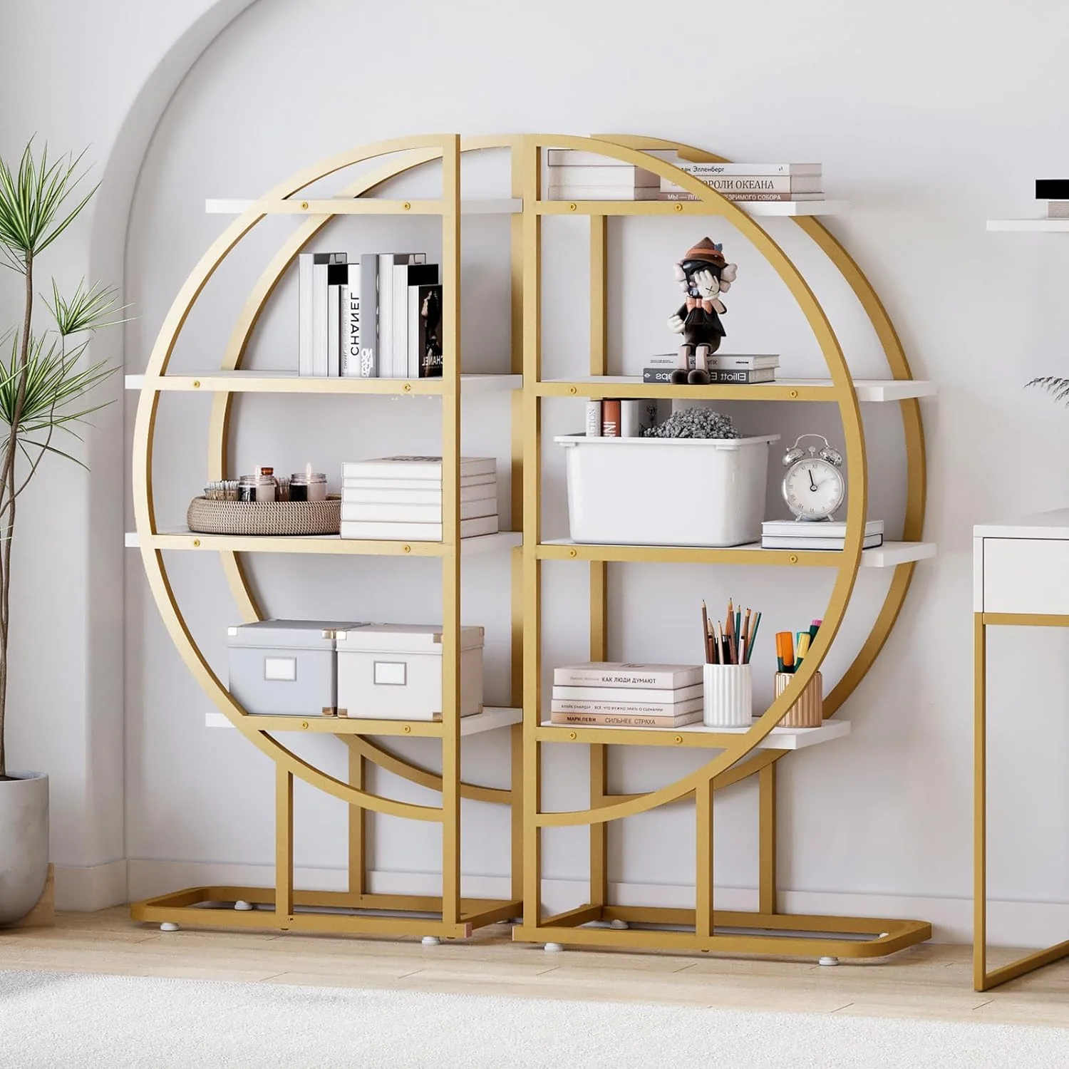 MQLIFEBOOM 4-Tier Bookshelf  Gold Bookcase with Steel Frame  Modern Display Shelves  Half   Shelves for Living Room  Bedroom  Hallway  Office Home