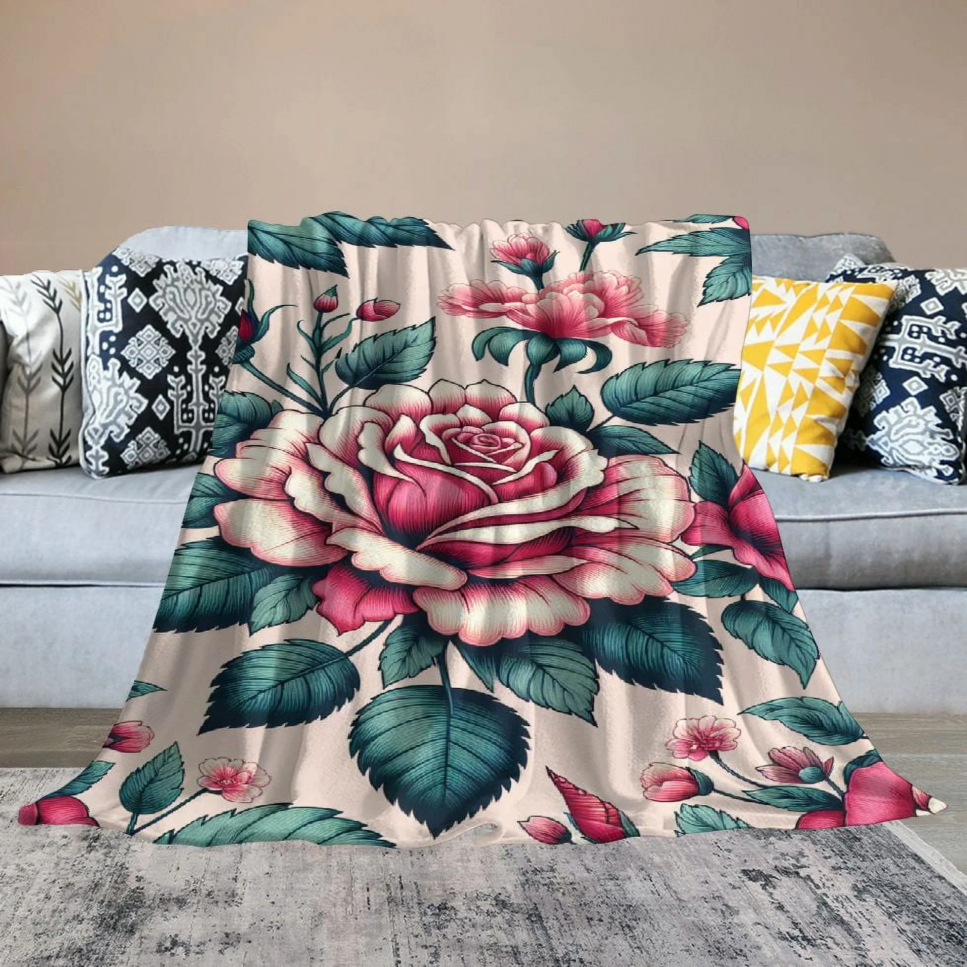 EastSmooth  Korean Mink Blanket, 5.7 LB - 2 Ply Reversible Soft Warm Plush Flannel Blanket (Flower/Burgundy, King)