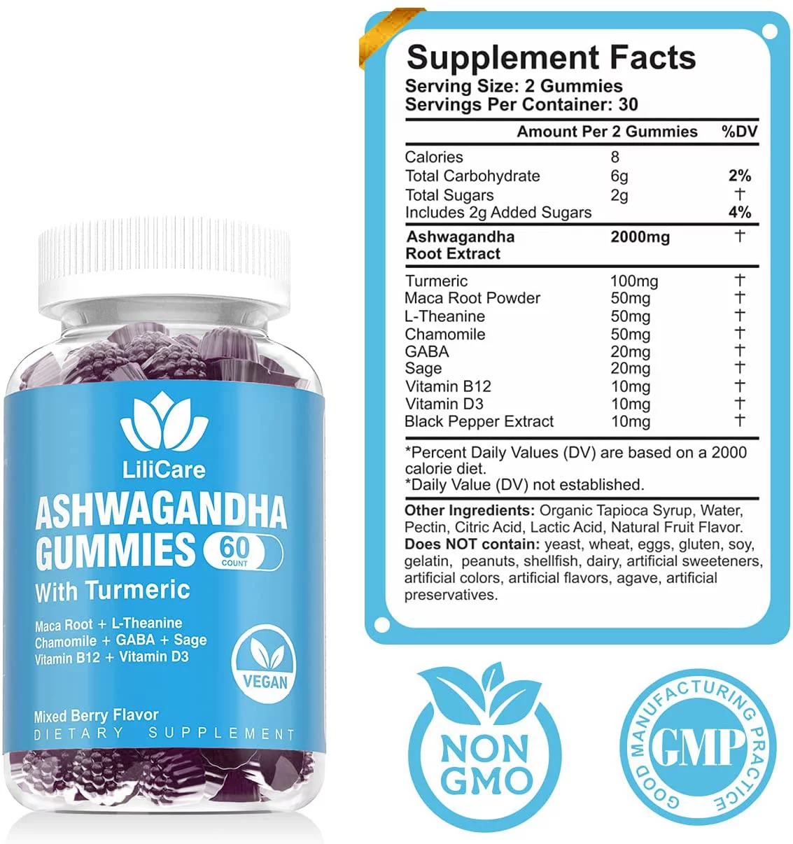 Ashwagandha Gummies 2000mg Organic Root Extract Supplement for Women & Men