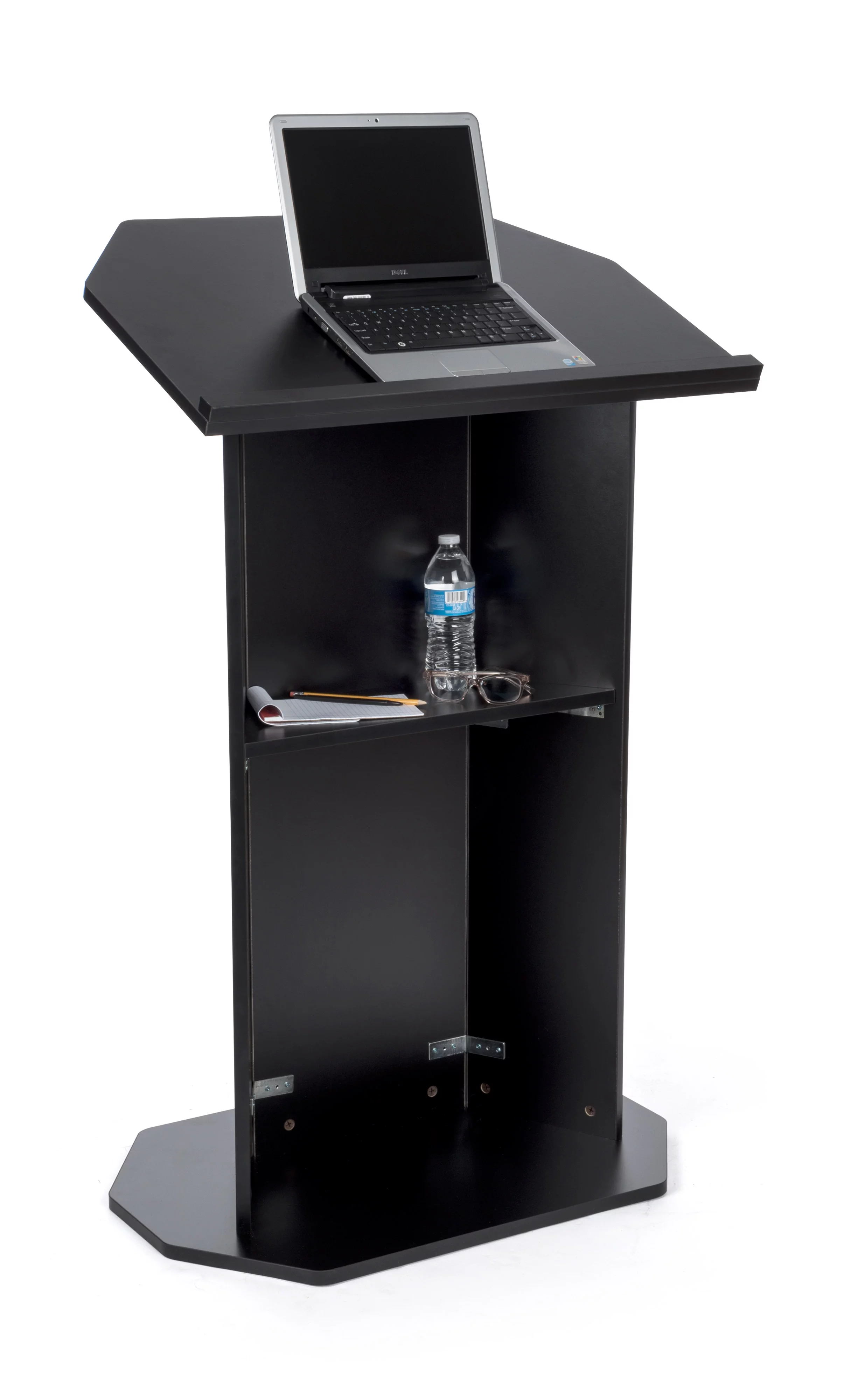 Displays2go Floor Podium with Reading Surface – Black (OLILCTOPBBK)