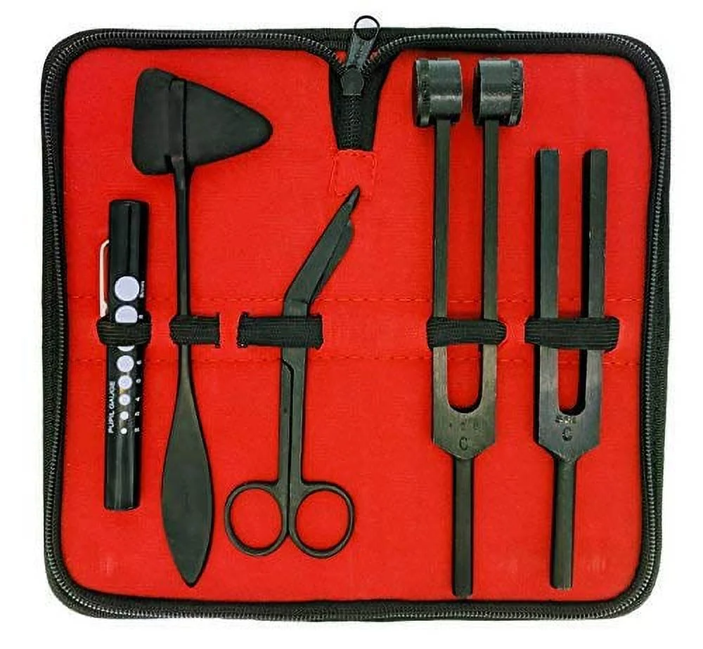 Limited Edition - Full Tactical Black - Grudge Style Set of 5 pcs Reflex Percussion Taylor Hammer + Penlight + Tuning Fork C 128 C 512 + Bandage Scissors 5.5