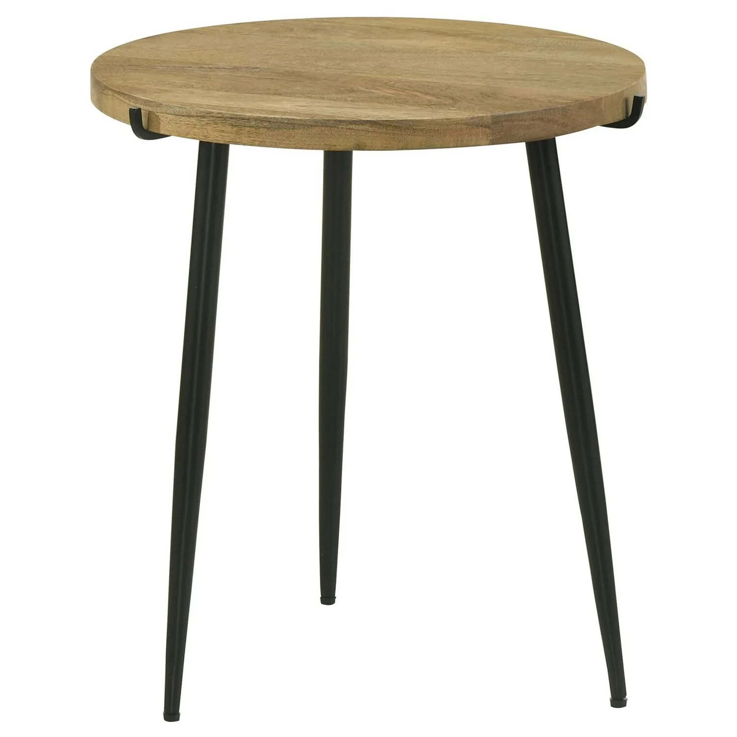 BenJara Pia 20 Inch Side End Table, Mango Wood Top, Round, Iron Tripod Legs