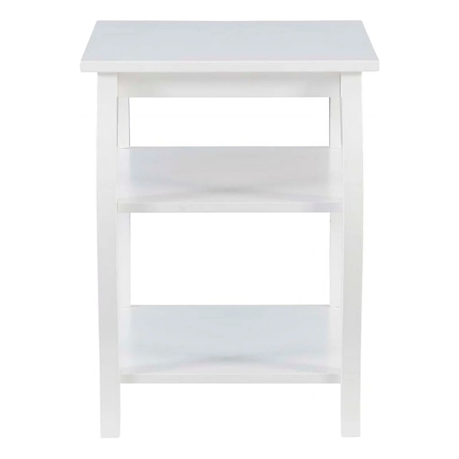 Linon Regan Wood Side Table Curved Legs 2 Spacious Shelves in White Finish