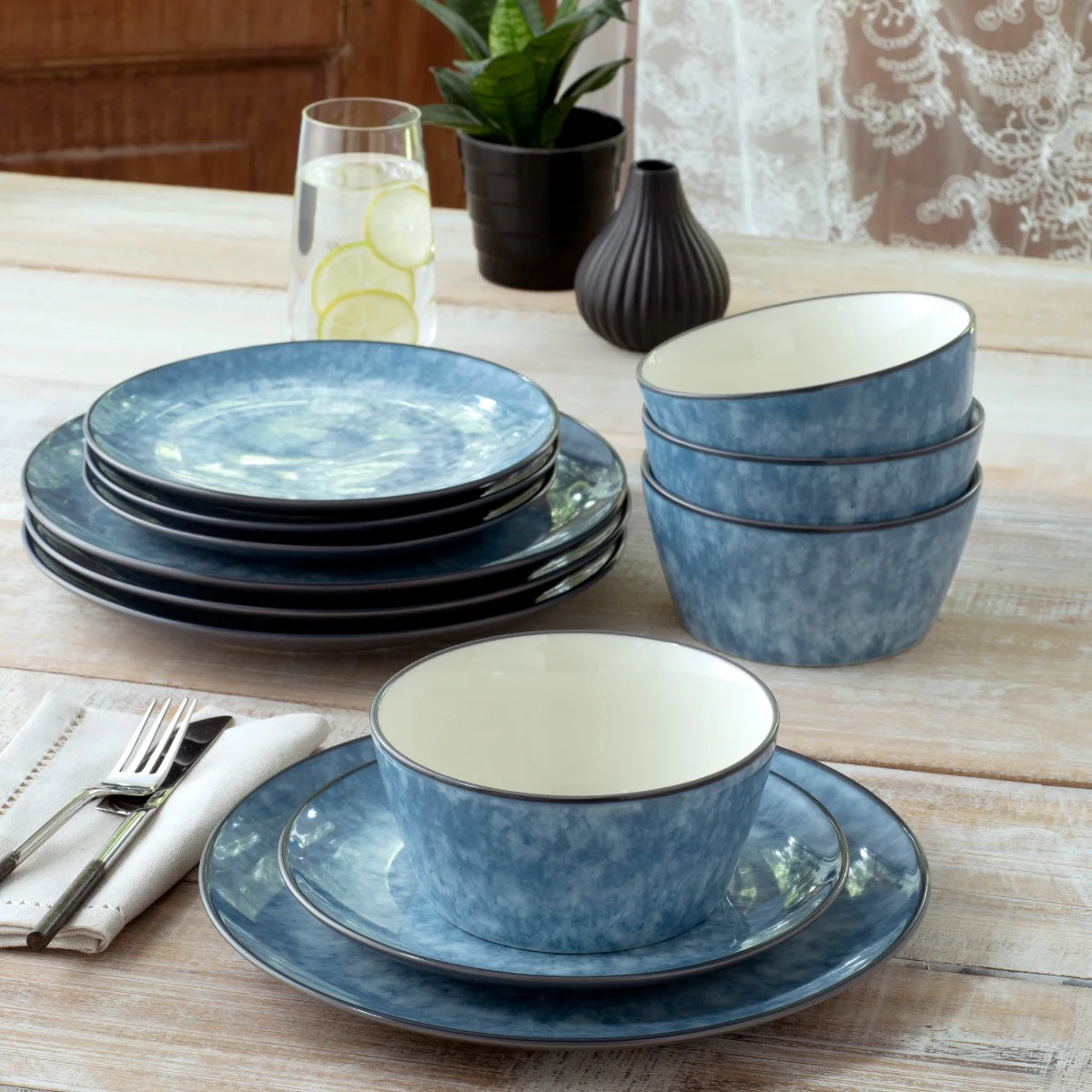 Noritake ColorKraft Essence Azurite 12-Piece Dinnerware Set, Service for 4