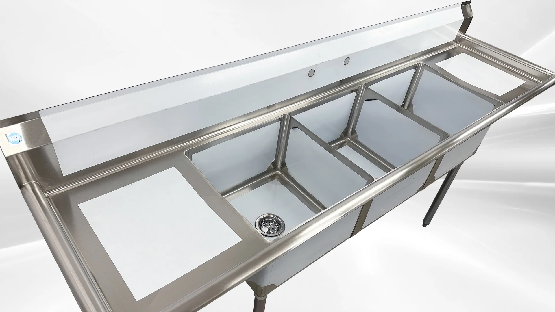 90 in. Commercial Restaurant Kitchen 3 Compartment Stainless Steel Sink with Two Drain Board