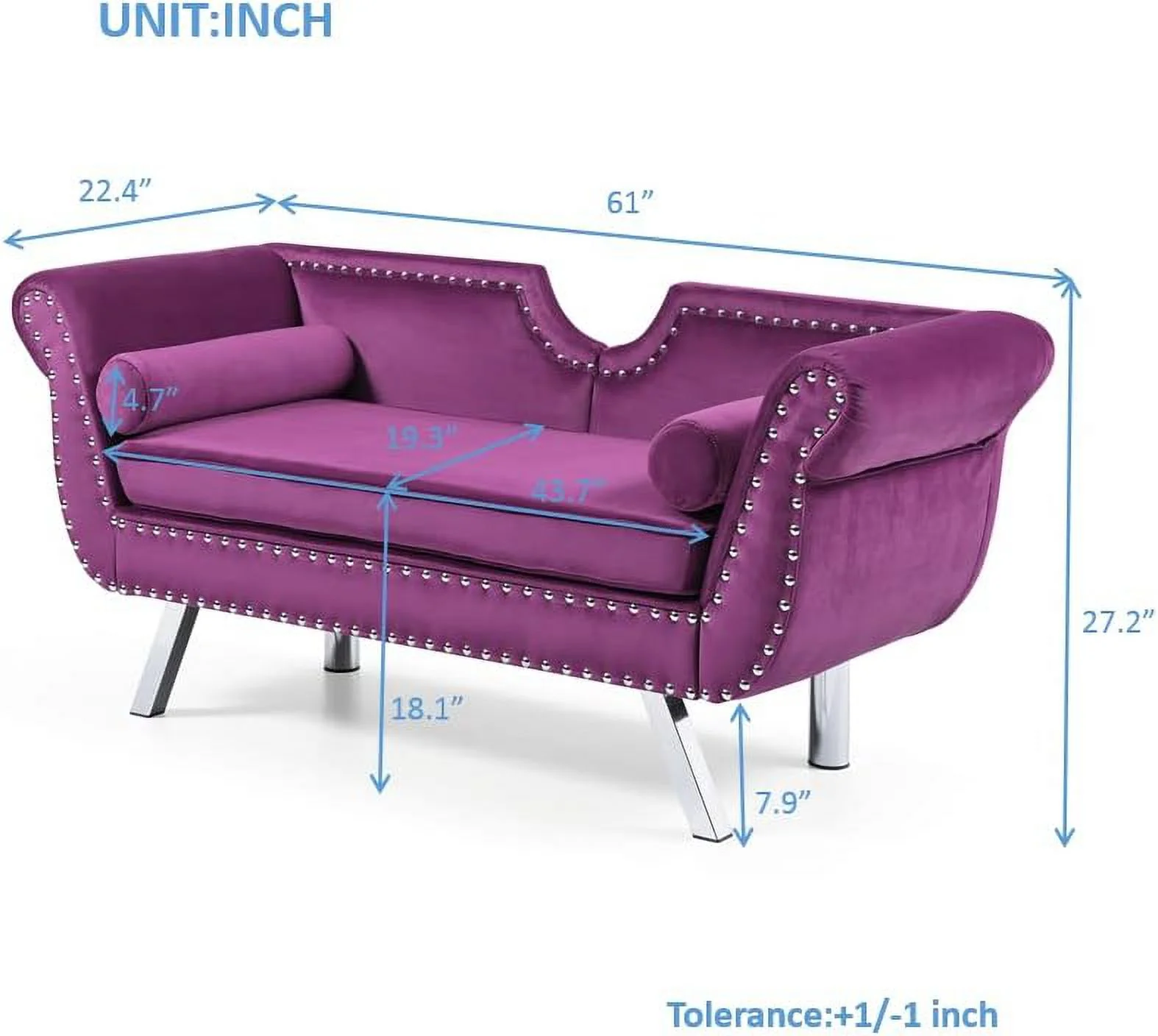 HBROLJF Velvet Loveseat with 2 Pillows  Upholstered 2-seat Sofa Couch with Nailhead Trim  Metal Legs and Removable Cushions for Living Room Bedroom Guestroom  Flower