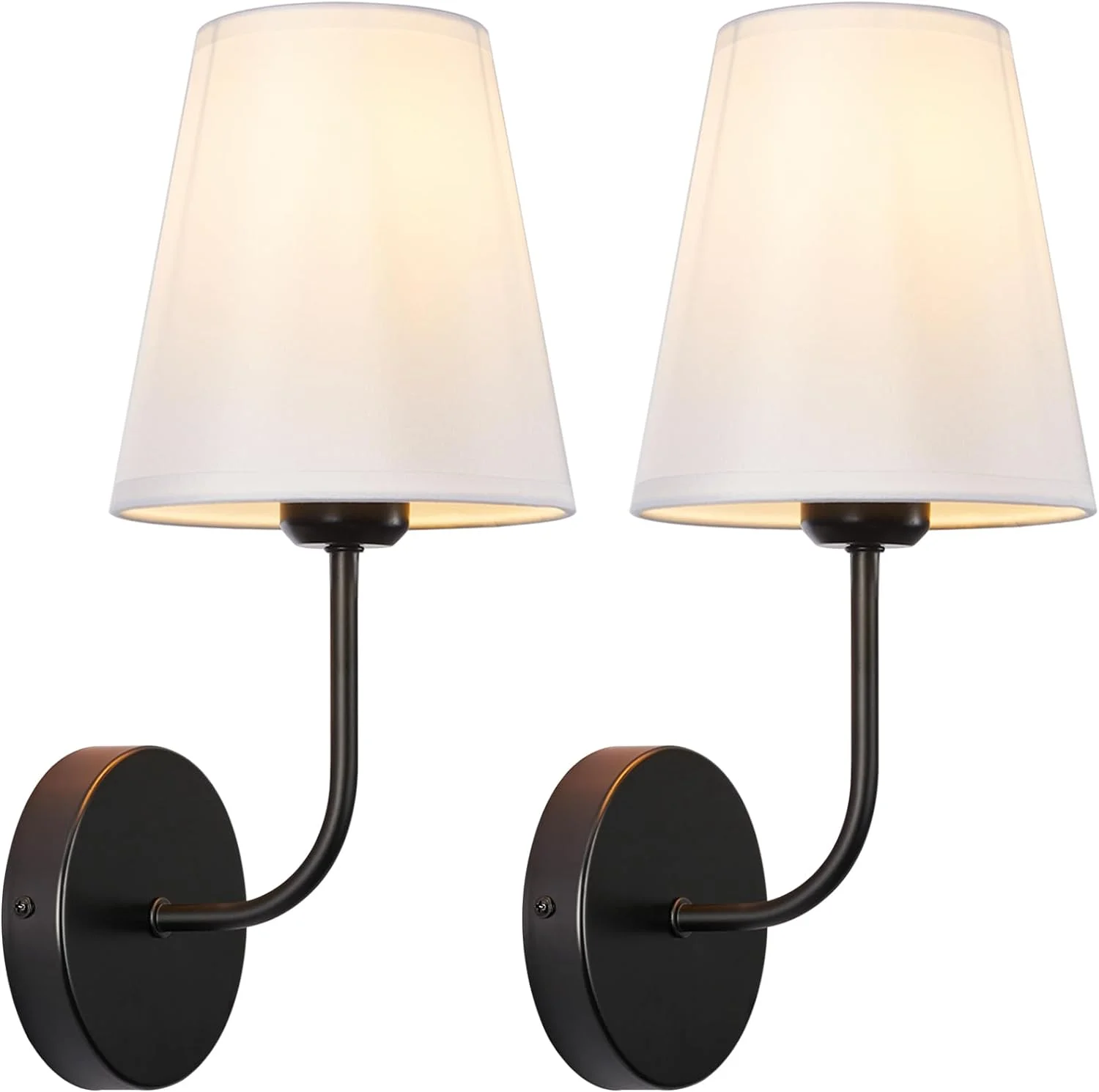 Decor Modern Wall Sconces Set of Two 2 Pack Industrial Matte Black Metal Sconces Wall Lighting with White Fabric Lampshade for Farmhouse,Bedroom,Bedside,Living Room,and Fireplace Decoration