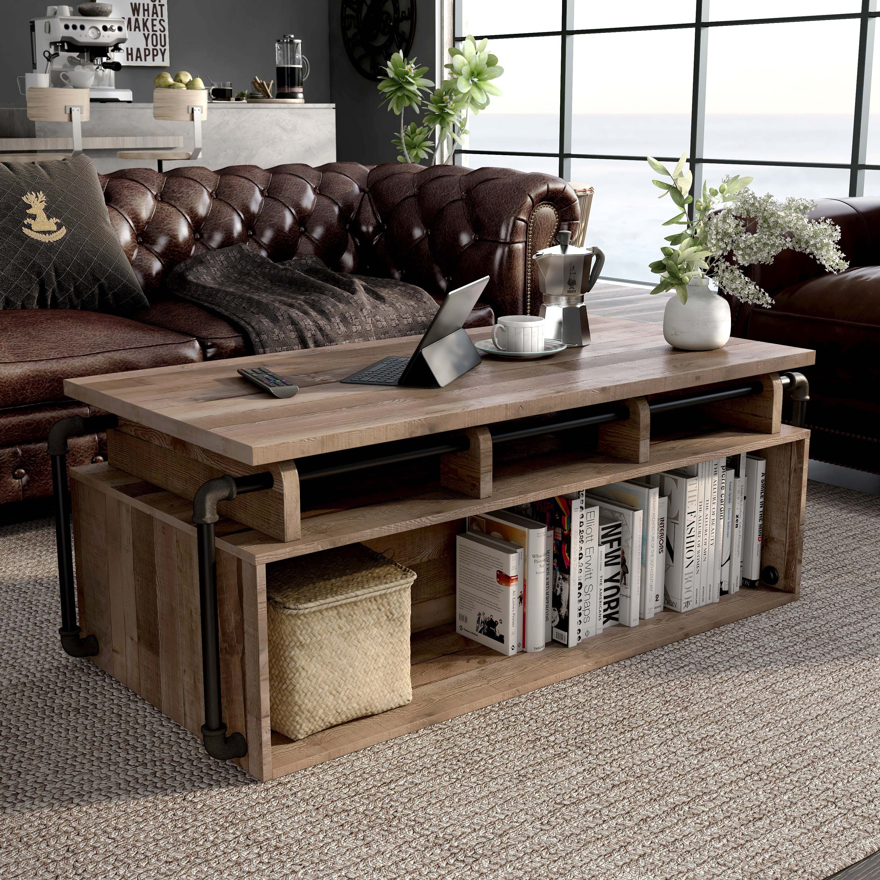 Furniture of America Junis Industrial Wood and Metal Lift Top Coffee Table, Reclaimed Barnwood