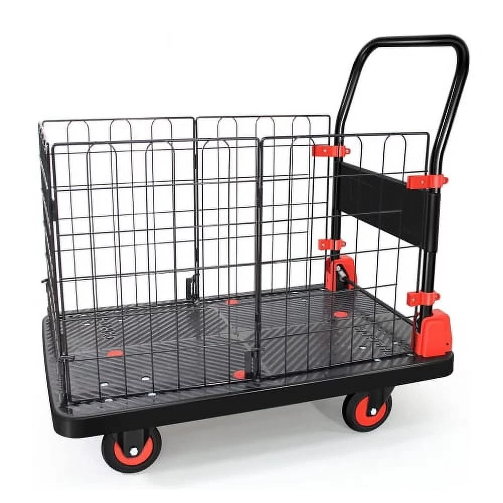 Adrinfly Foldable Platform Push Hand Truck Cart, Basket Cage Cart, 660 lbs. Weight Capacity