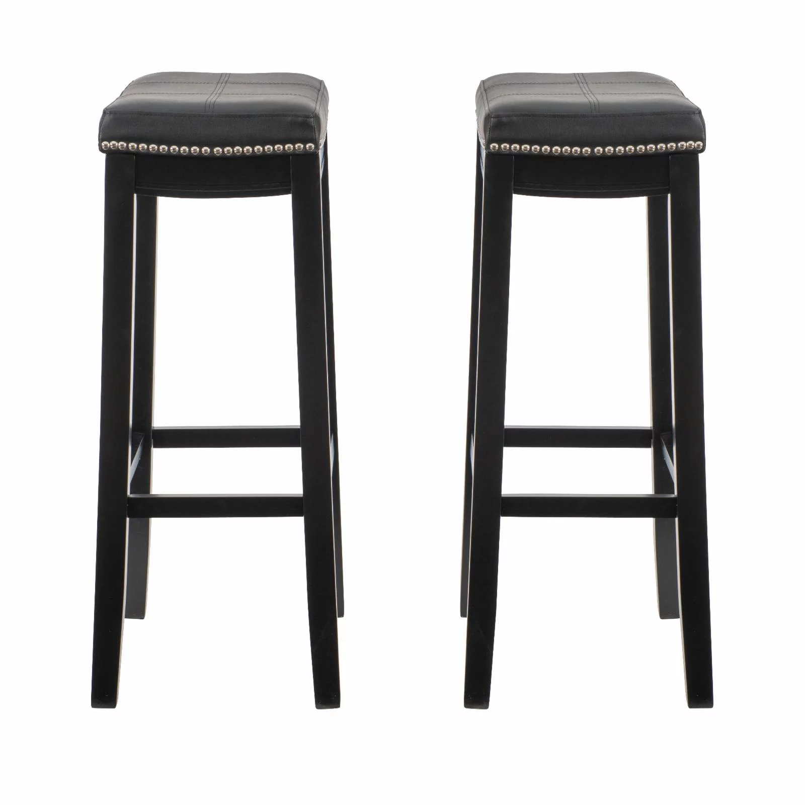 Linon Claridge 26 in. Backless Counter Stool - Black/Black Faux Leather - Set of 2