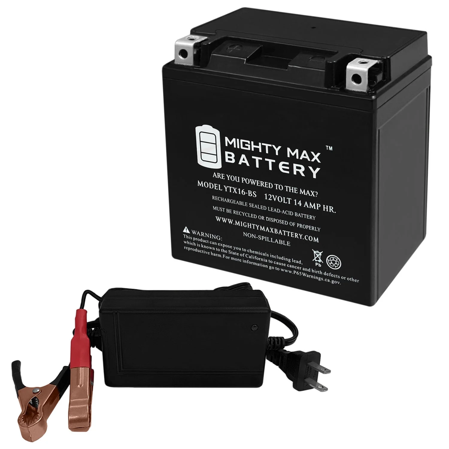 YTX16-BS Replacement Battery for ACDelco Gold ATX16BS1 + 12V 4Amp Charger