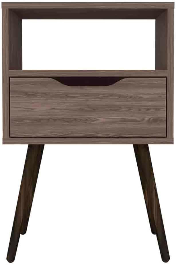 Nightstand , Open Shelf, Single Drawer - Dark Walnut