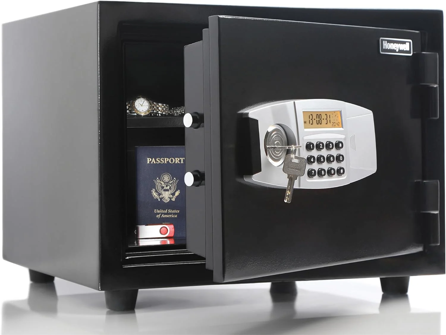 YANRUI - 2113 Steel Fireproof and Water Resistant Security Safe with Dual Digital Lock and Key Protection, 0.6-Cubic Feet, Black