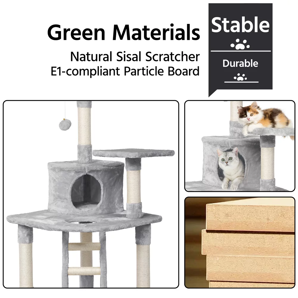 Topeakmart 47.5'' Multilevel Cat Tree Condo Cat Tower with Scratching Post Light Gray