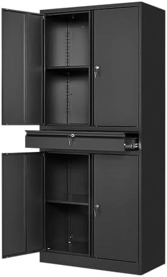 SQYTHGB Metal  Cabinet with Lock - 72" Garage  Cabinet with 2 Locking Doors and 5 Adjustable Shelves  White Steel Lockable File Cabinet for Office Home Garage