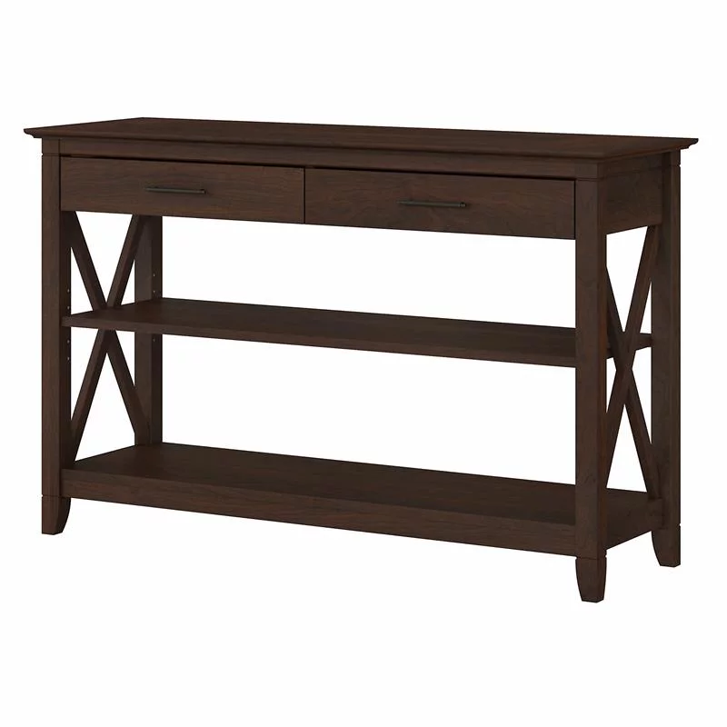 Pemberly Row Engineered Wood Console Table with Drawers and Shelves in Cherry
