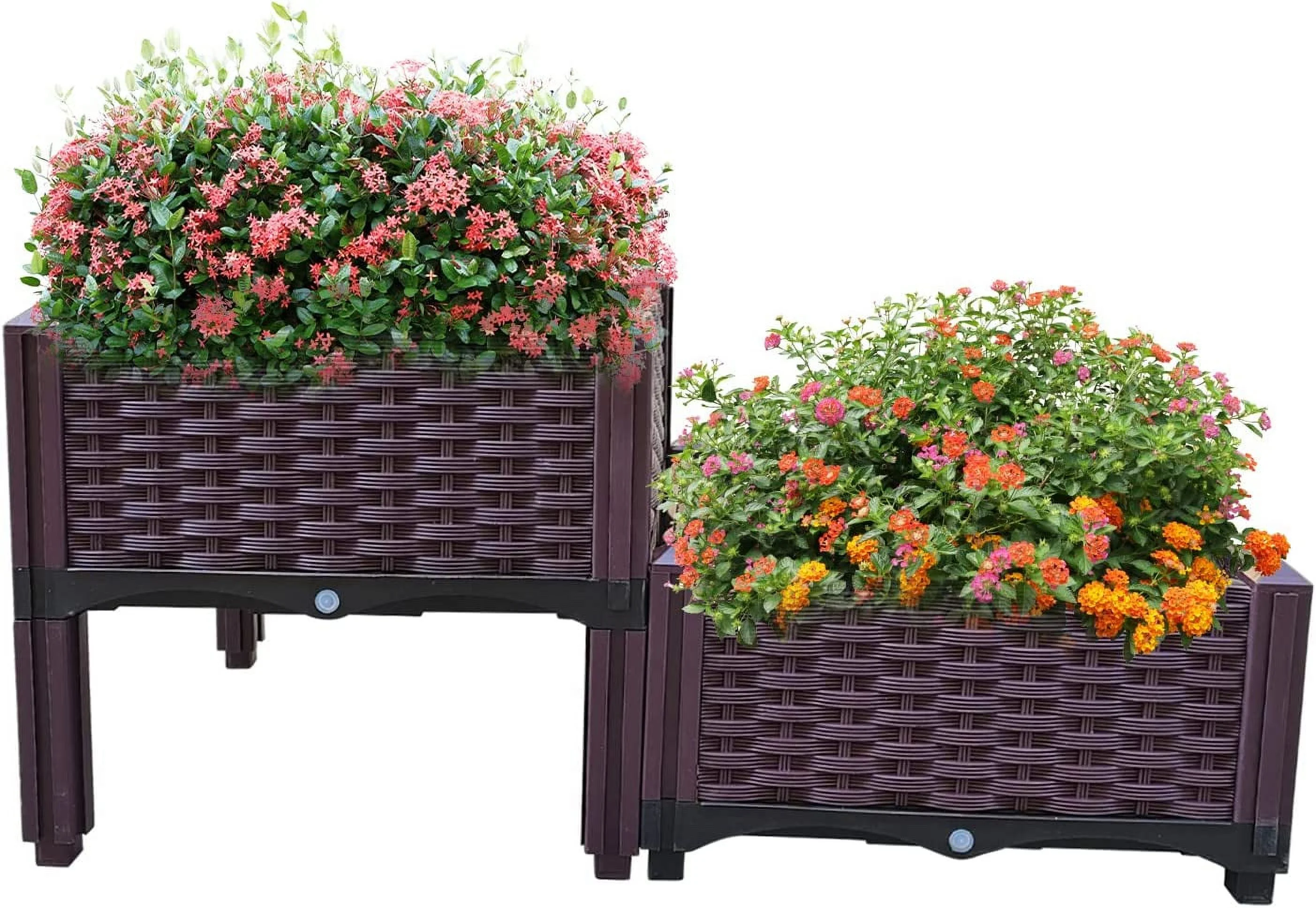 Plastic Raised Garden Bed 2 Piece Planter Grow Boxes for Outdoor Indoor Plants Elevated Garden Boxes Plant pots for Vegetables, Standing Garden Container for Backyard, Patio